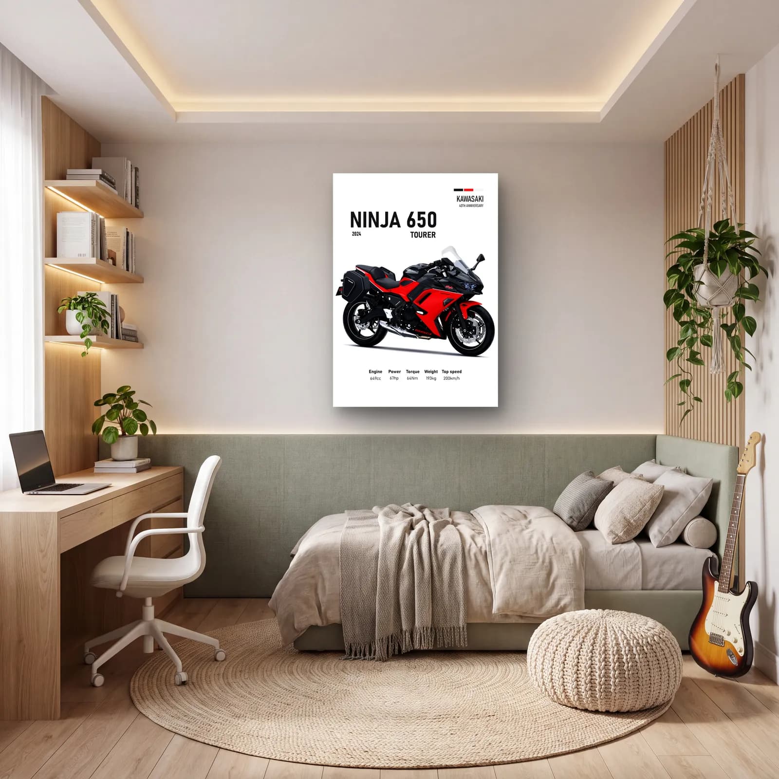Kawasaki Ninja 650 Tourer 2024 Kırmızı cam tablo — genç odasında