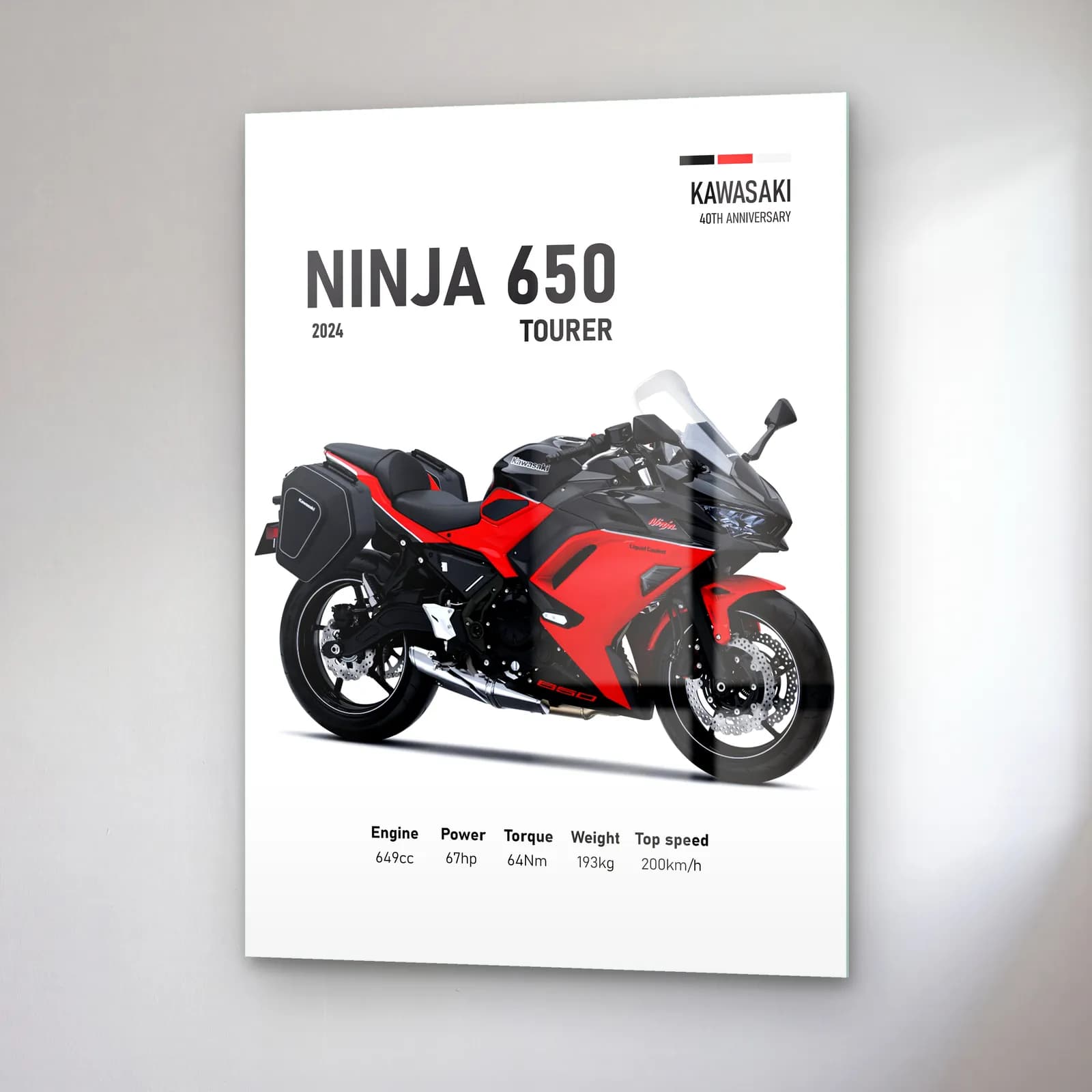Kawasaki Ninja 650 Tourer 2024 Kırmızı cam tablo — sağ açıdan görünüm