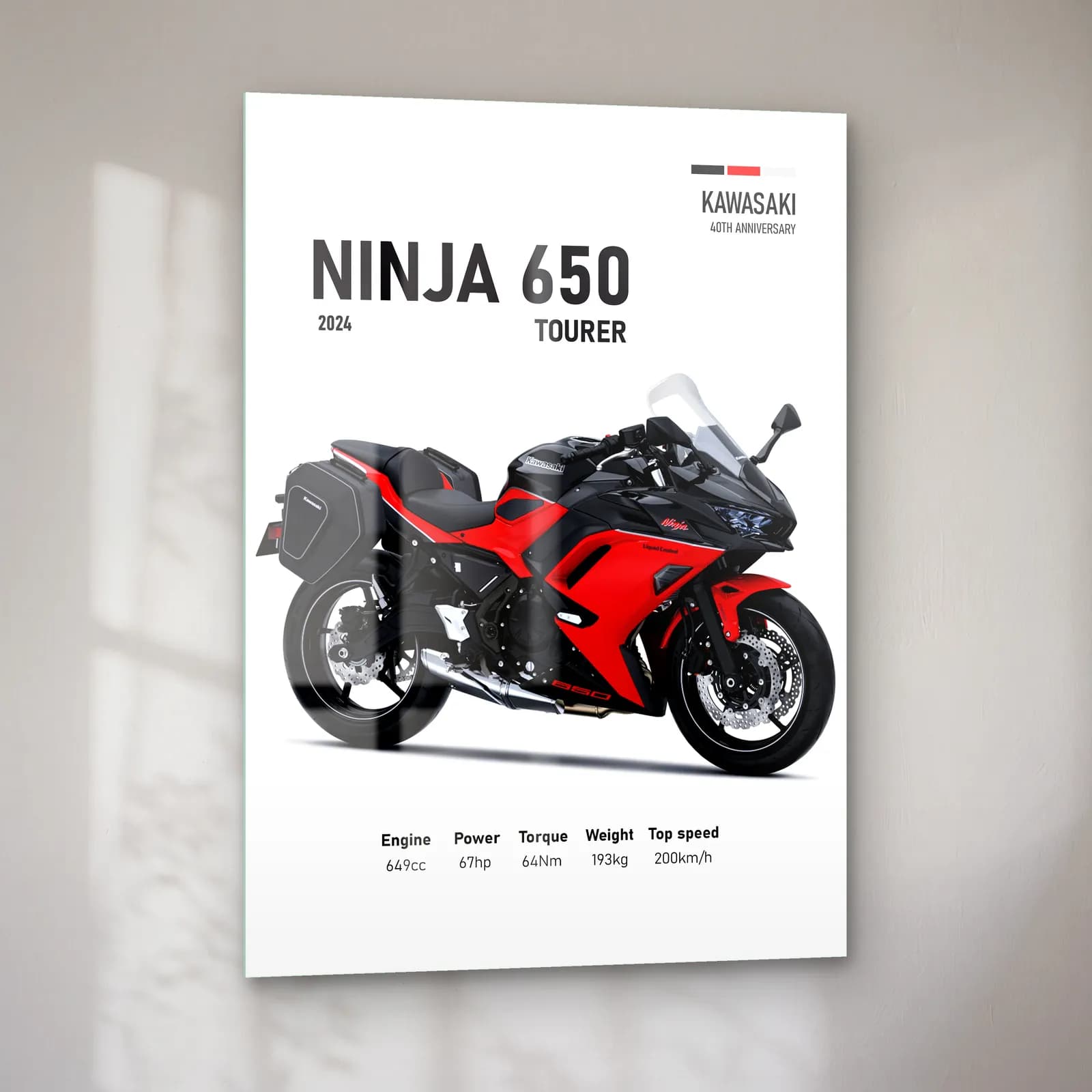 Kawasaki Ninja 650 Tourer 2024 Kırmızı cam tablo — sol açıdan görünüm