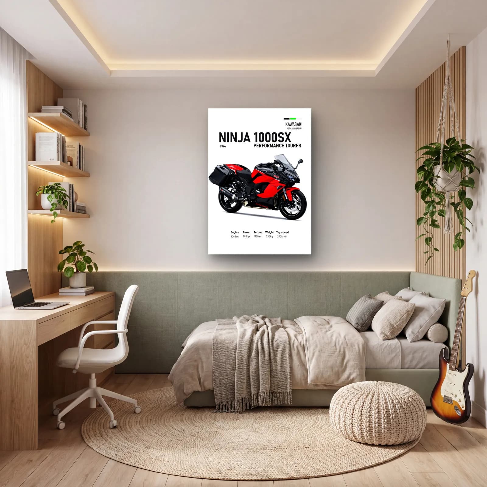 Ninja 1000SX Performance Tourer 2024 Kırmızı cam tablo — genç odasında