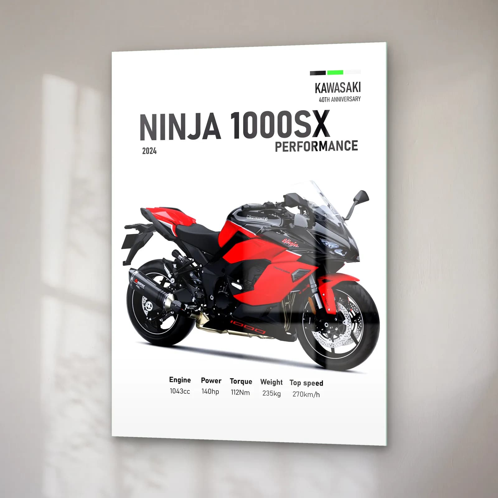 Kawasaki Ninja 1000SX Performance 2024 Kırmızı cam tablo — sağ açıdan görünüm