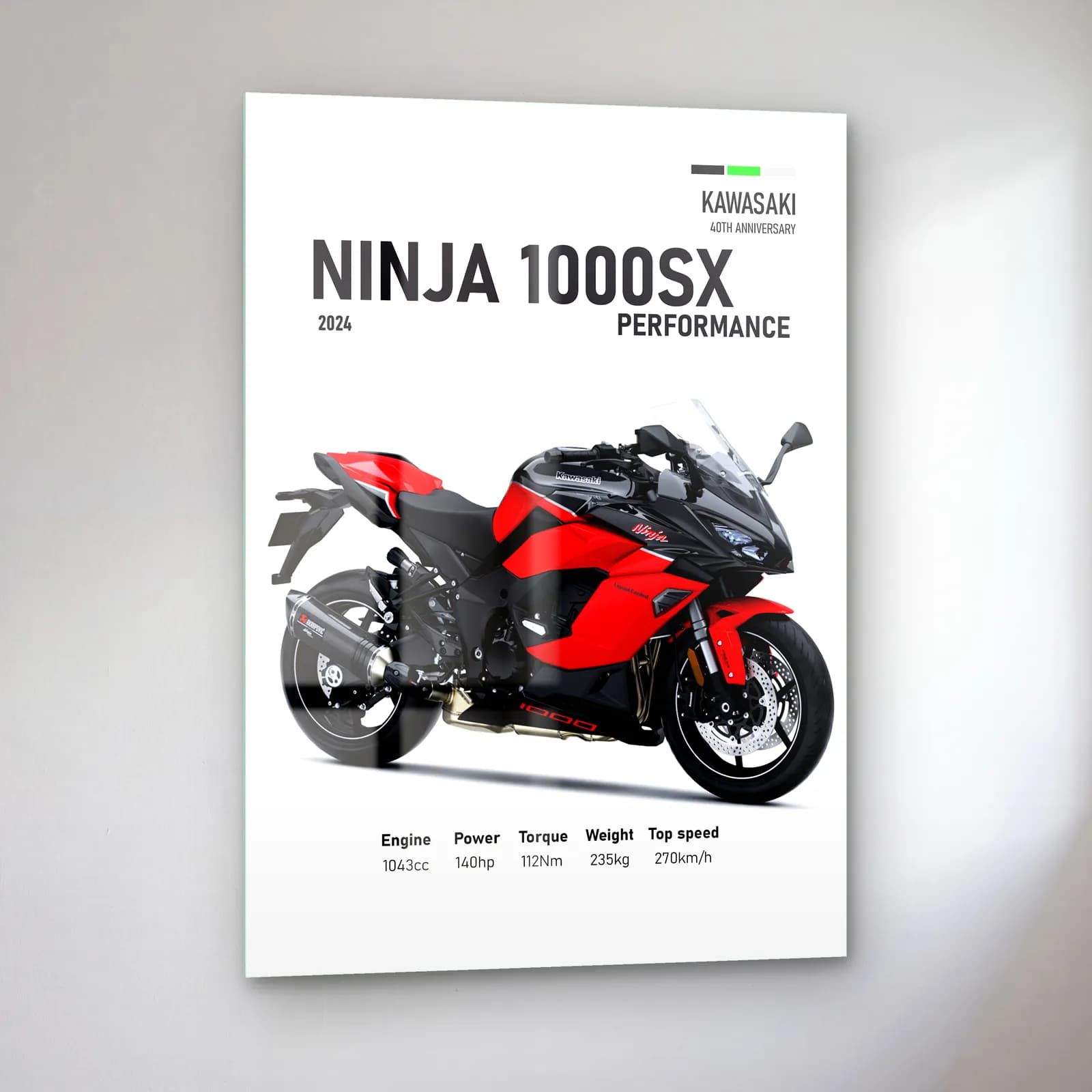 Kawasaki Ninja 1000SX Performance 2024 Kırmızı cam tablo — sol açıdan görünüm