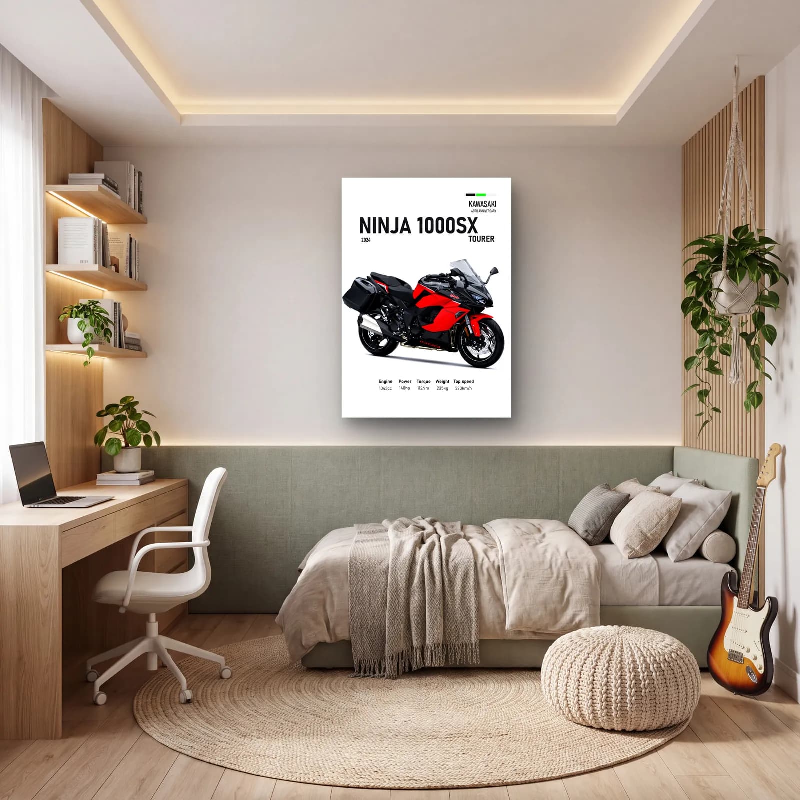 Kawasaki Ninja 1000SX Tourer 2024 Kırmızı cam tablo — genç odasında