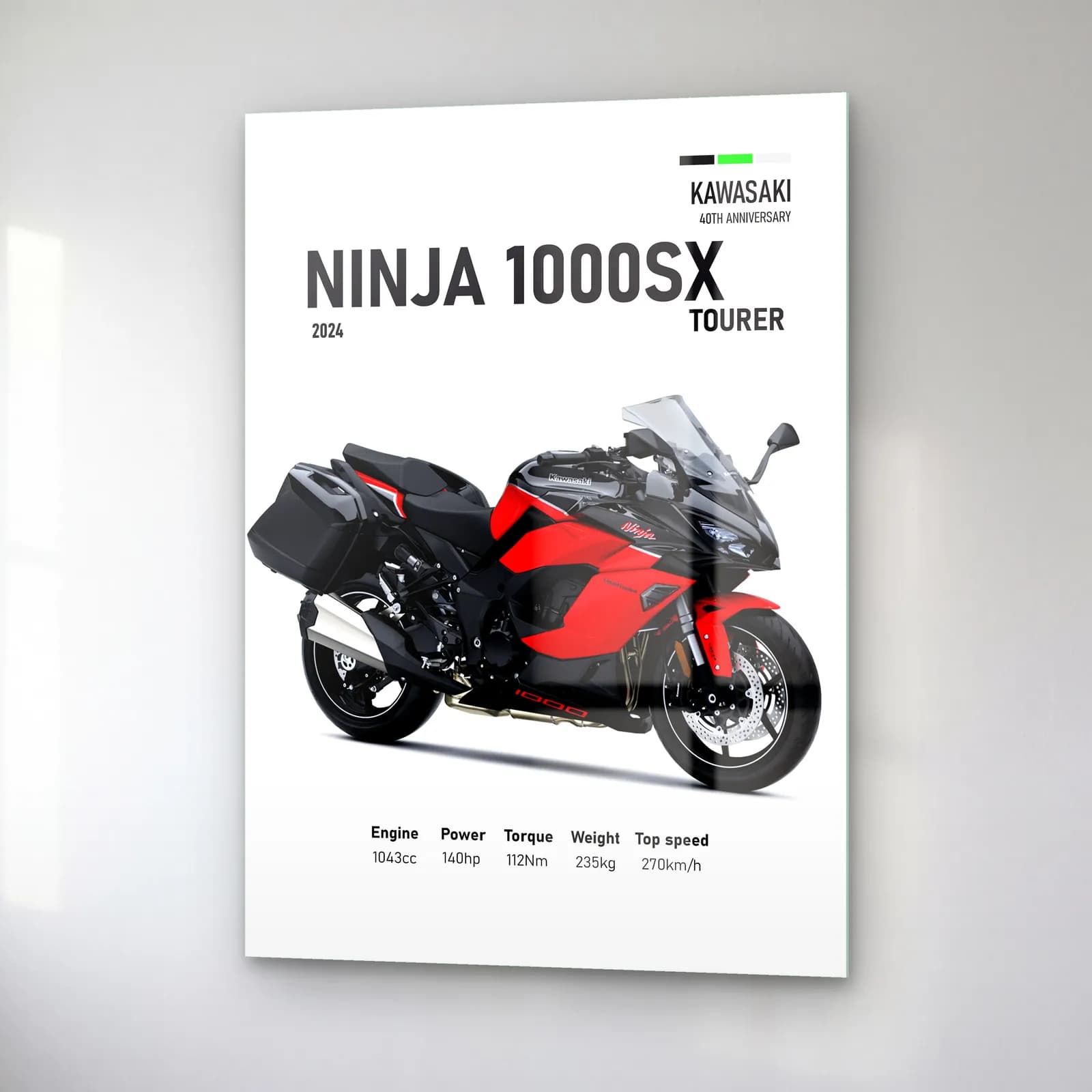 Kawasaki Ninja 1000SX Tourer 2024 Kırmızı cam tablo — sağ açıdan görünüm