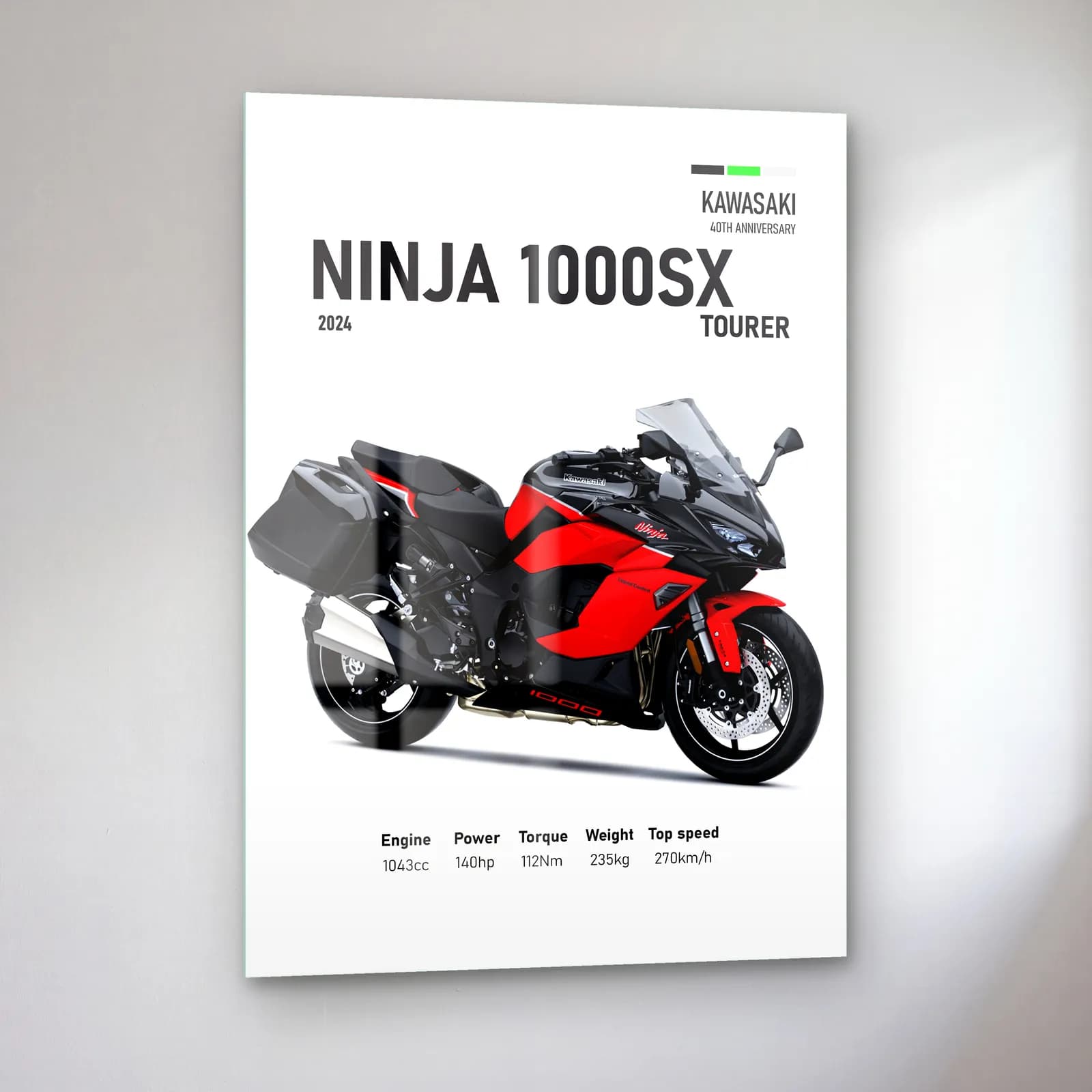 Kawasaki Ninja 1000SX Tourer 2024 Kırmızı cam tablo — sol açıdan görünüm