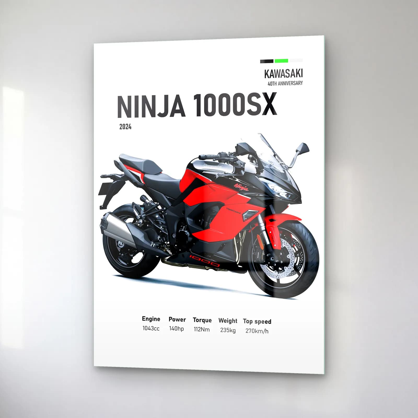 Kawasaki Ninja 1000SX 2024 Kırmızı cam tablo — sağ açıdan görünüm