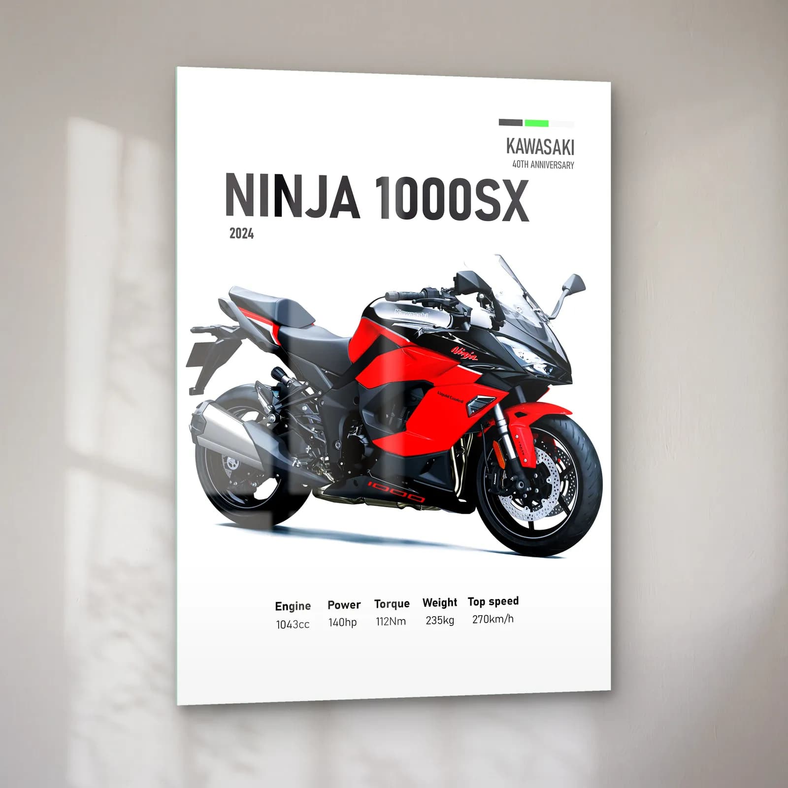 Kawasaki Ninja 1000SX 2024 Kırmızı cam tablo — sol açıdan görünüm