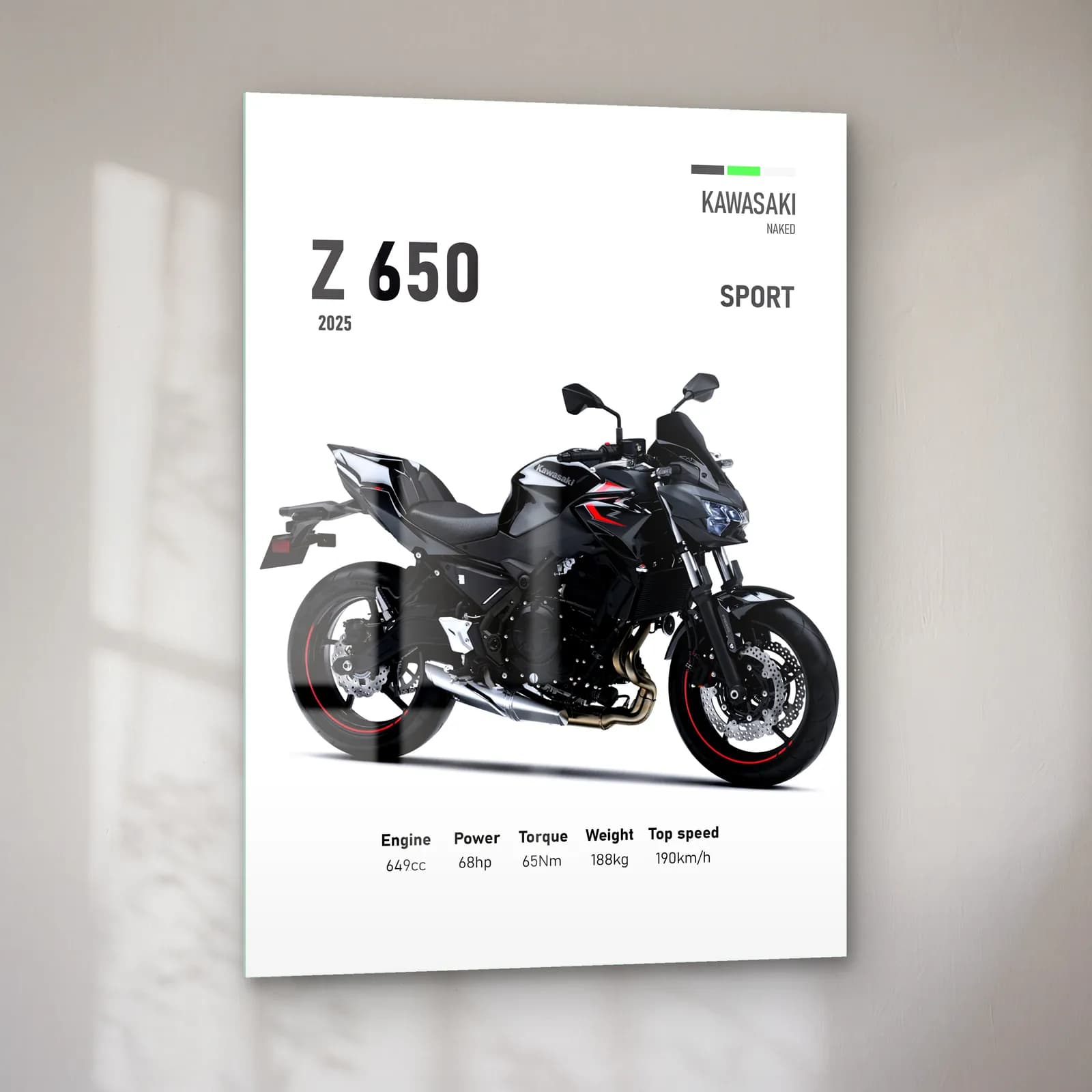 Kawasaki Z 650 Sport 2025 cam tablo — sol açıdan görünüm