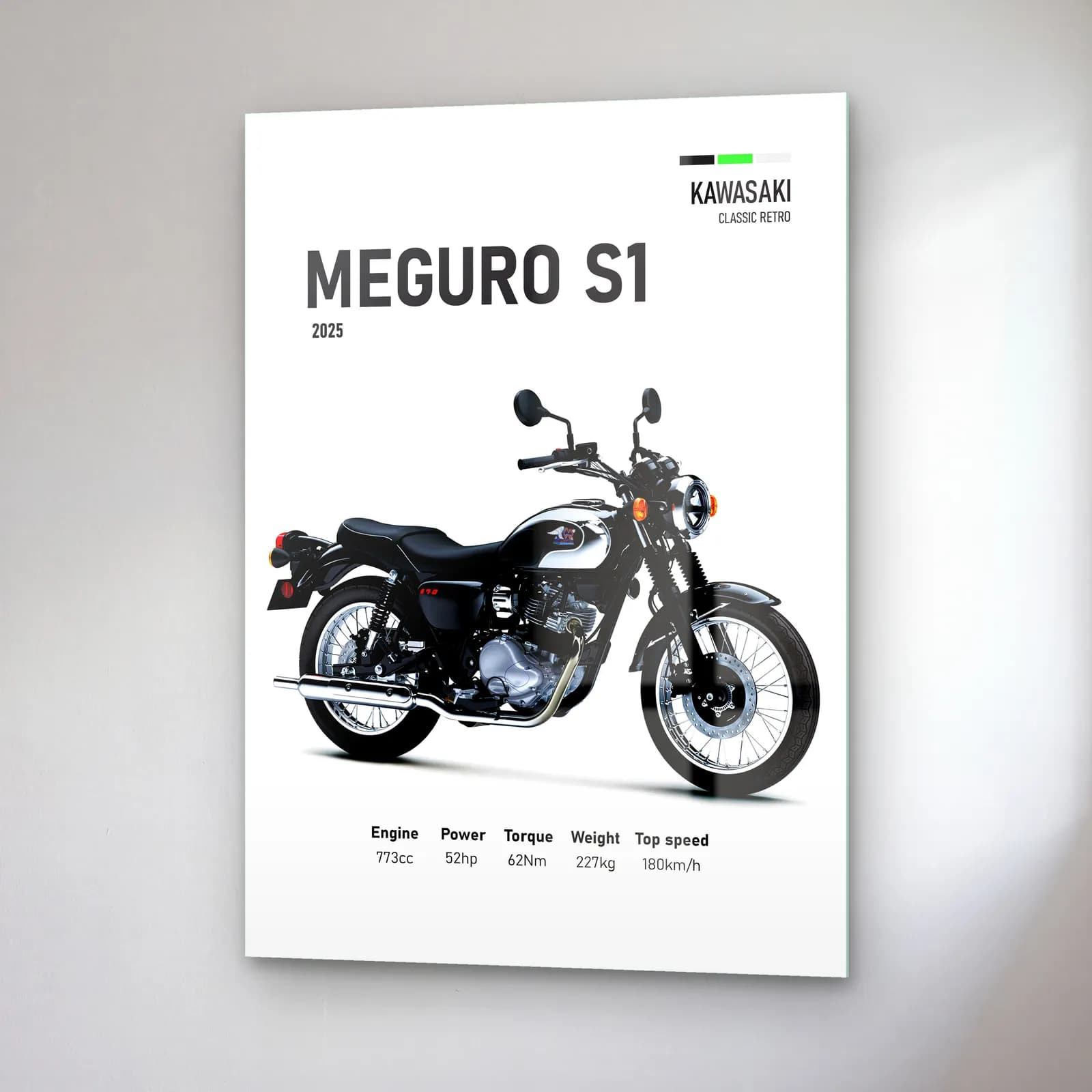 Kawasaki Meguro S1 2025 cam tablo — sağ açıdan görünüm