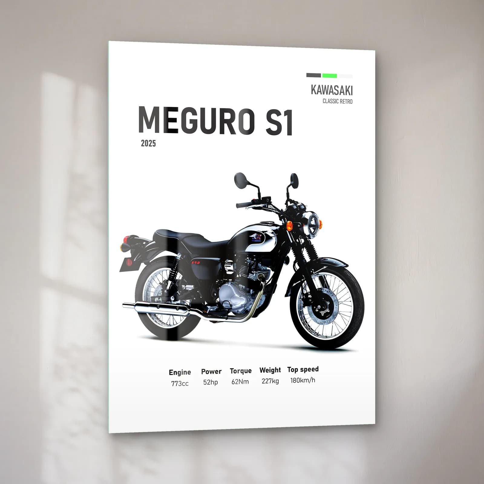 Kawasaki Meguro S1 2025 cam tablo — sol açıdan görünüm