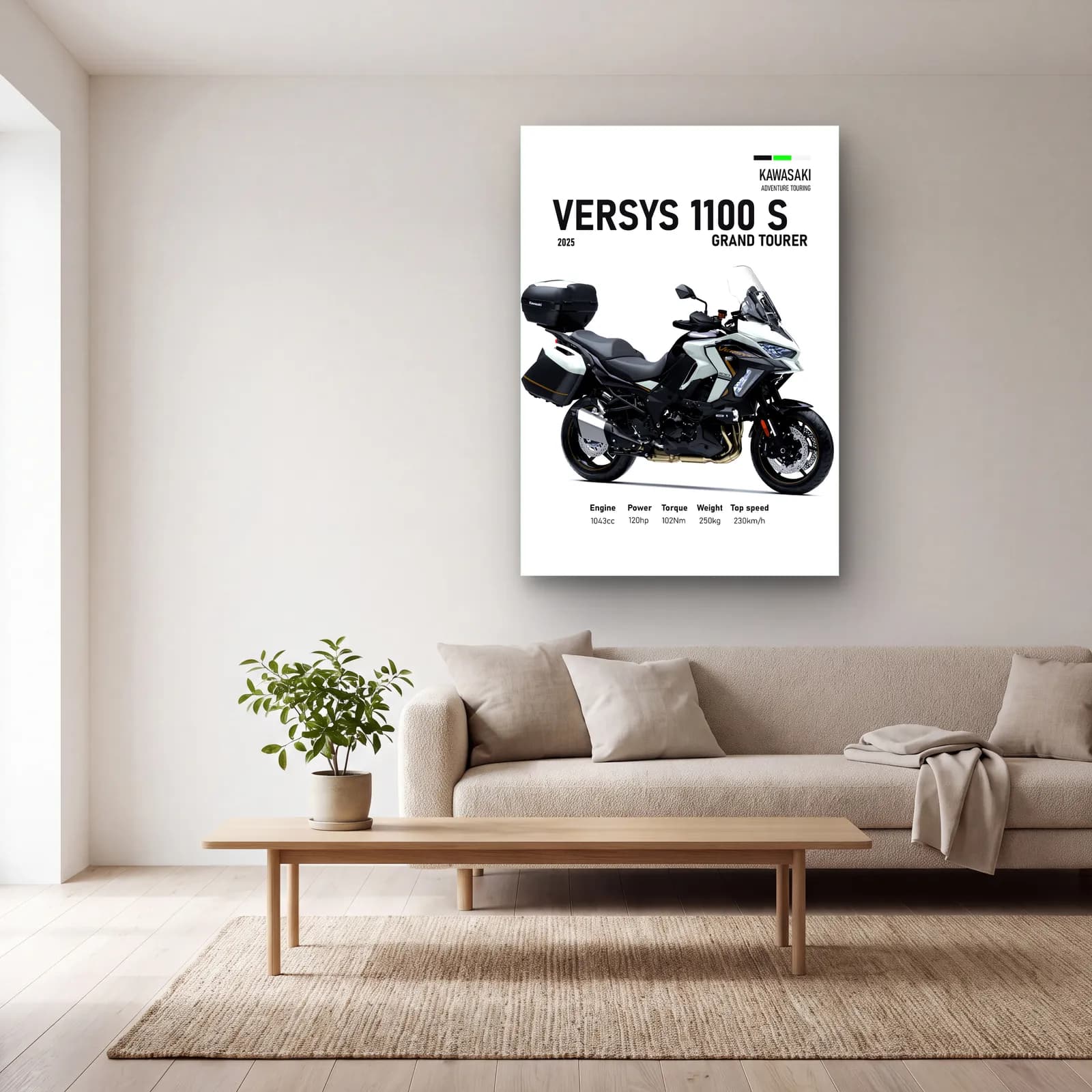 Versys 1100 S Grand Tourer 2025 cam tablo — açık renk salonda