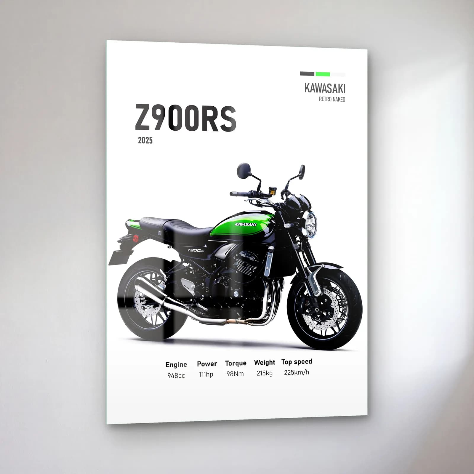 Kawasaki Z900RS 2025 Yeşil cam tablo — sol açıdan görünüm