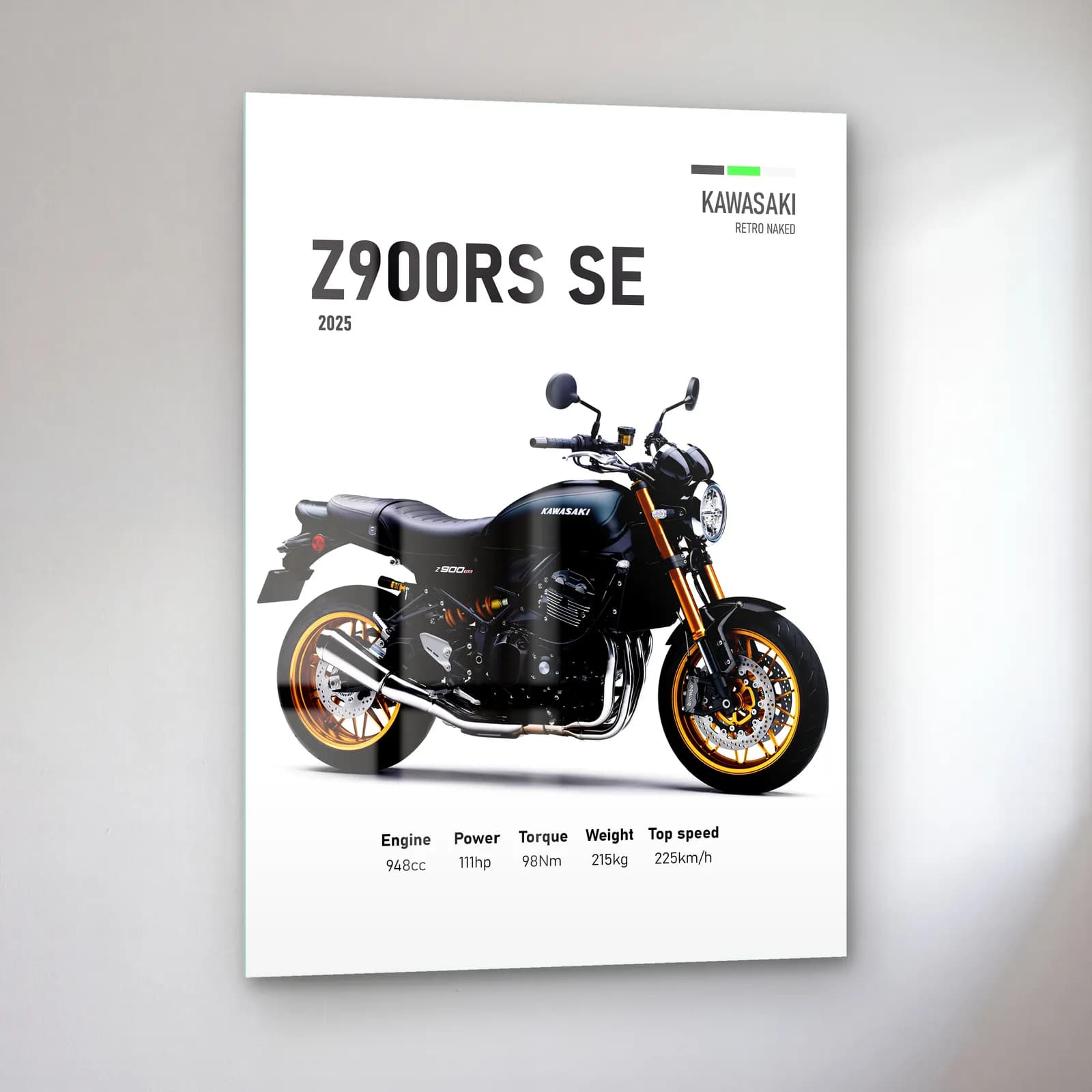 Kawasaki Z900RS SE 2025 cam tablo — sol açıdan görünüm