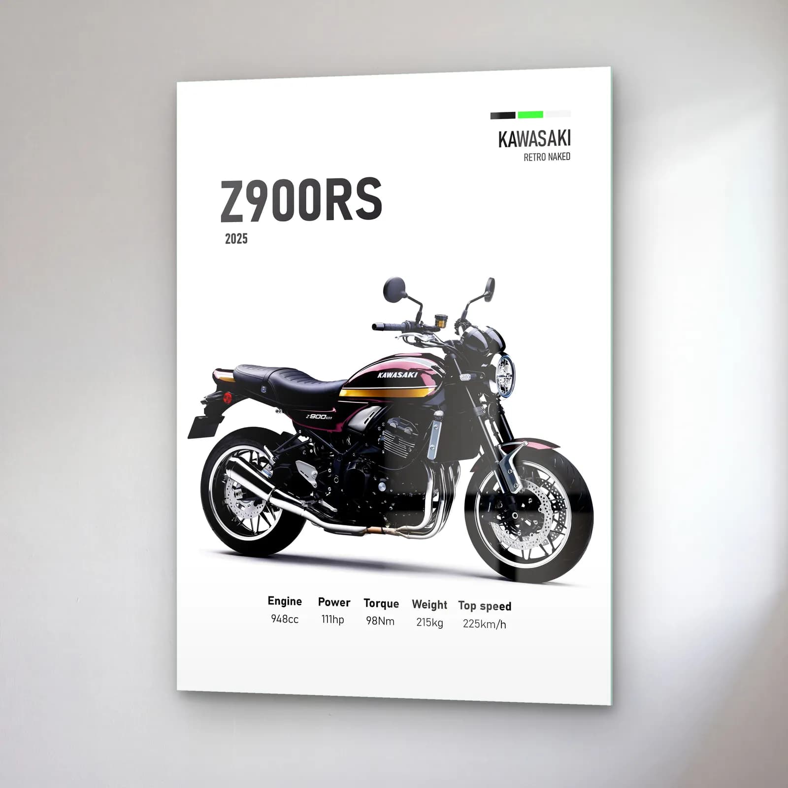 Kawasaki Z900RS 2025 Siyah cam tablo — sağ açıdan görünüm