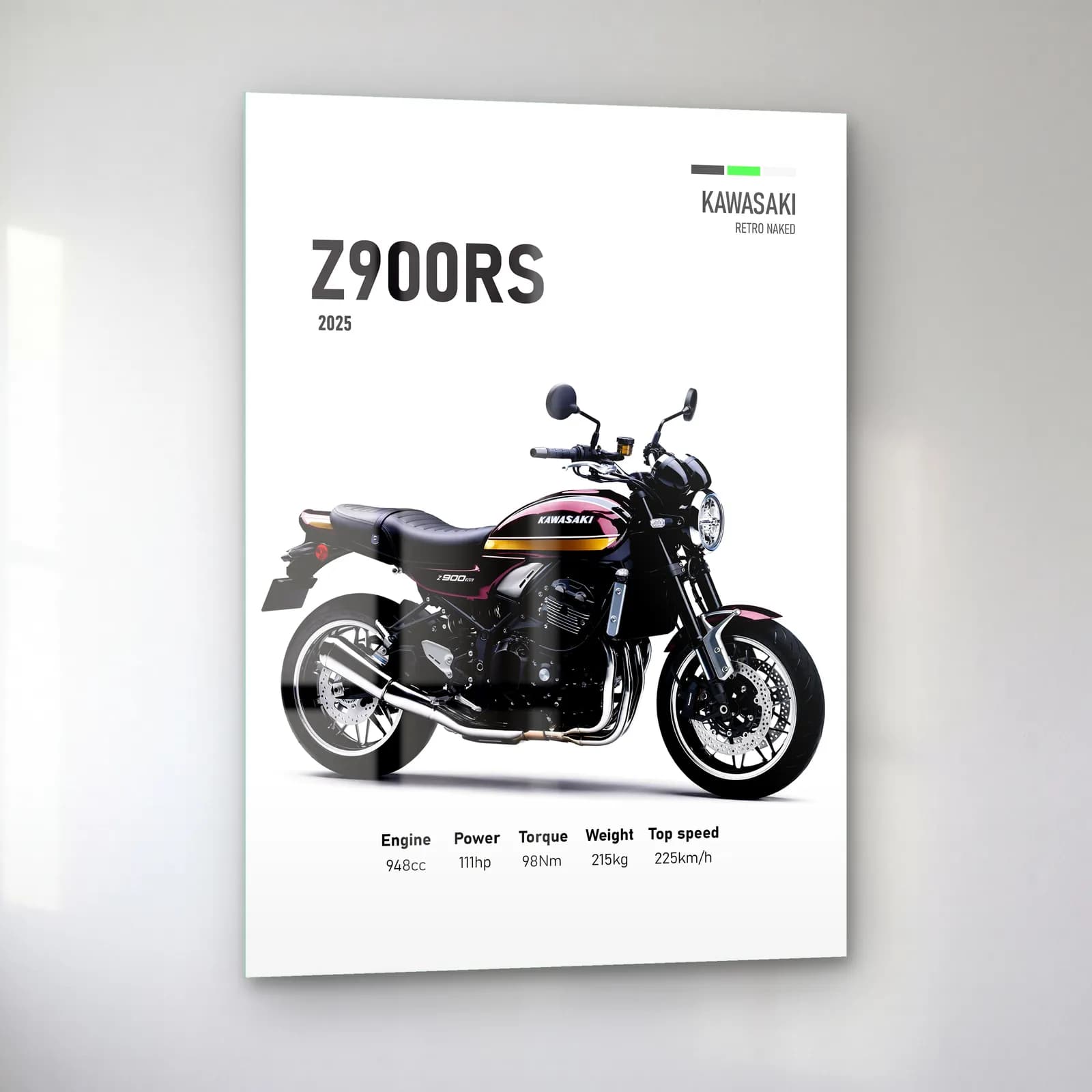 Kawasaki Z900RS 2025 Siyah cam tablo — sol açıdan görünüm