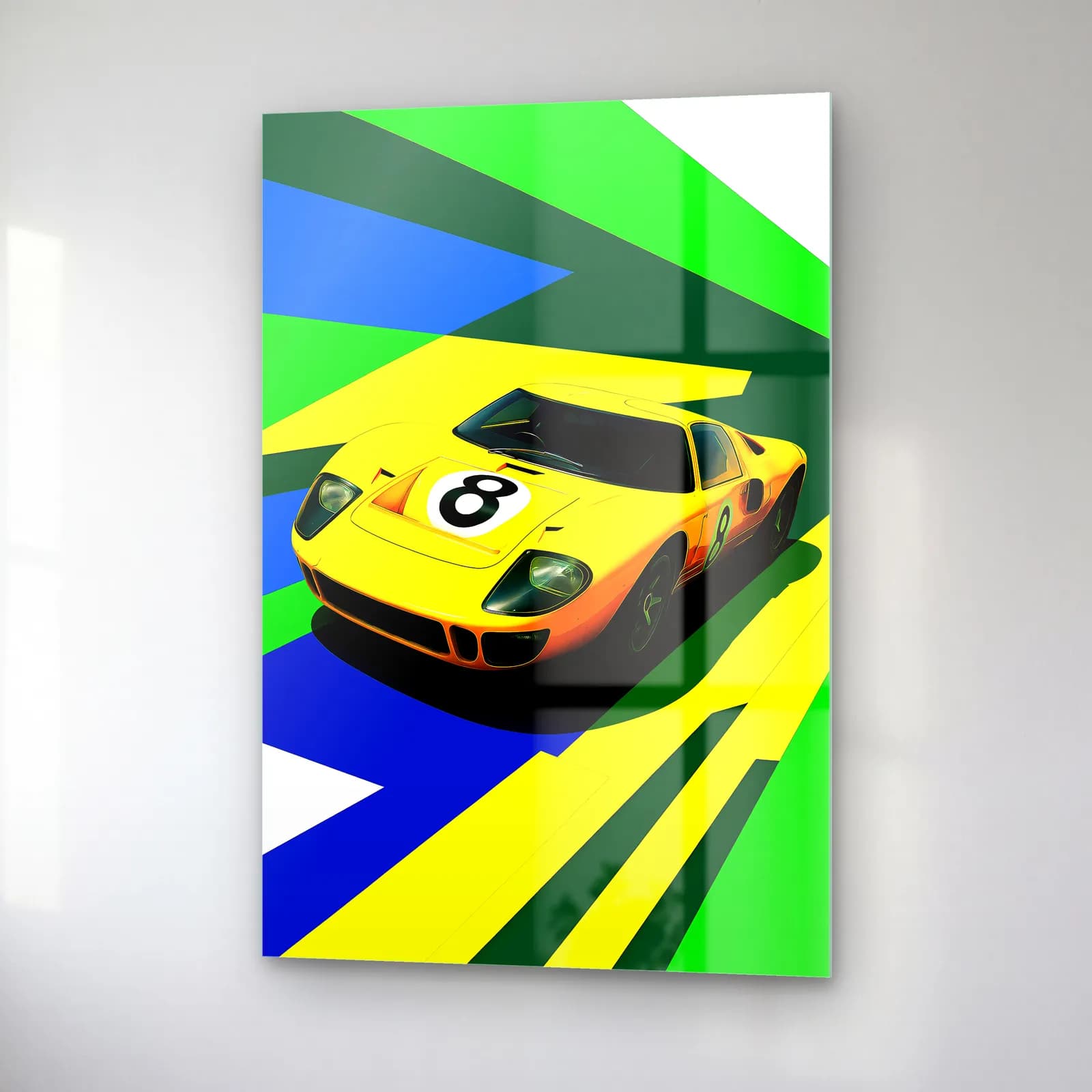 Pop Art Ford GT40 Sarı cam tablo — sağ açıdan görünüm
