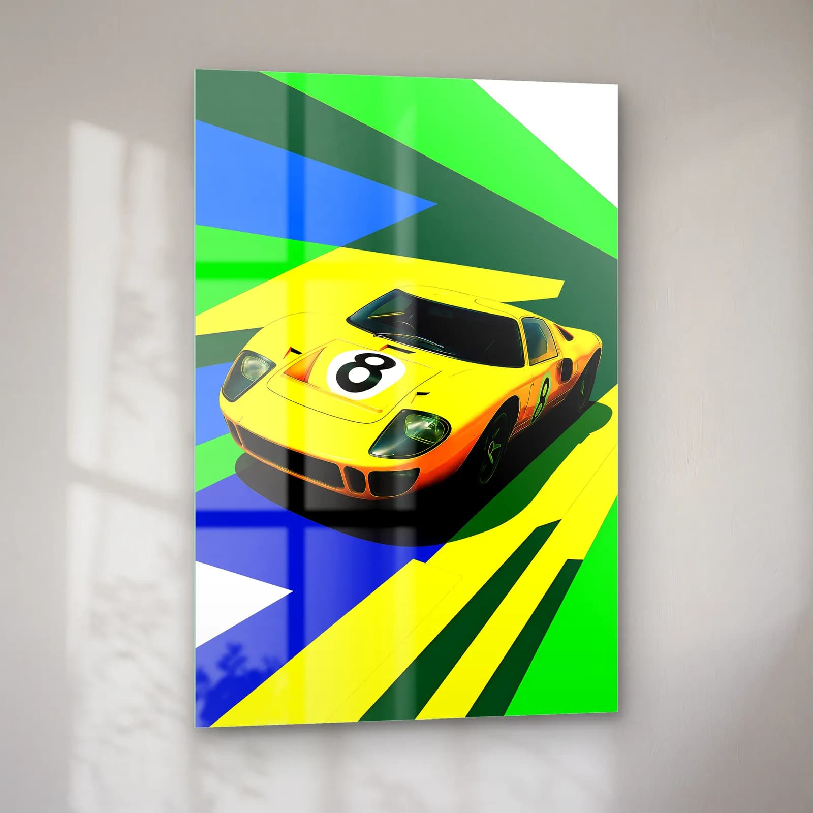 Pop Art Ford GT40 Sarı cam tablo — sol açıdan görünüm