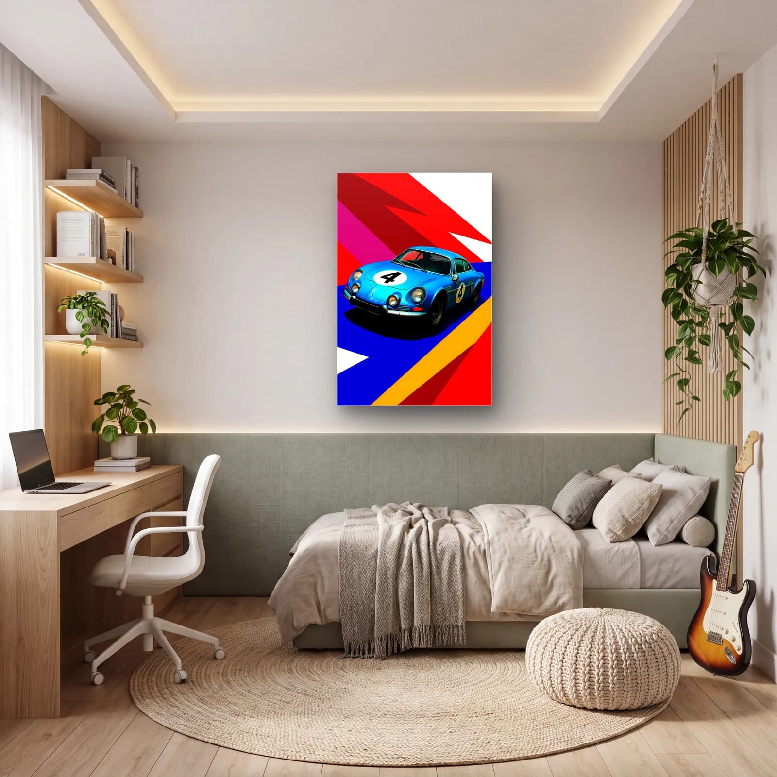 Pop Art Alpine A110 Mavi cam tablo — genç odasında