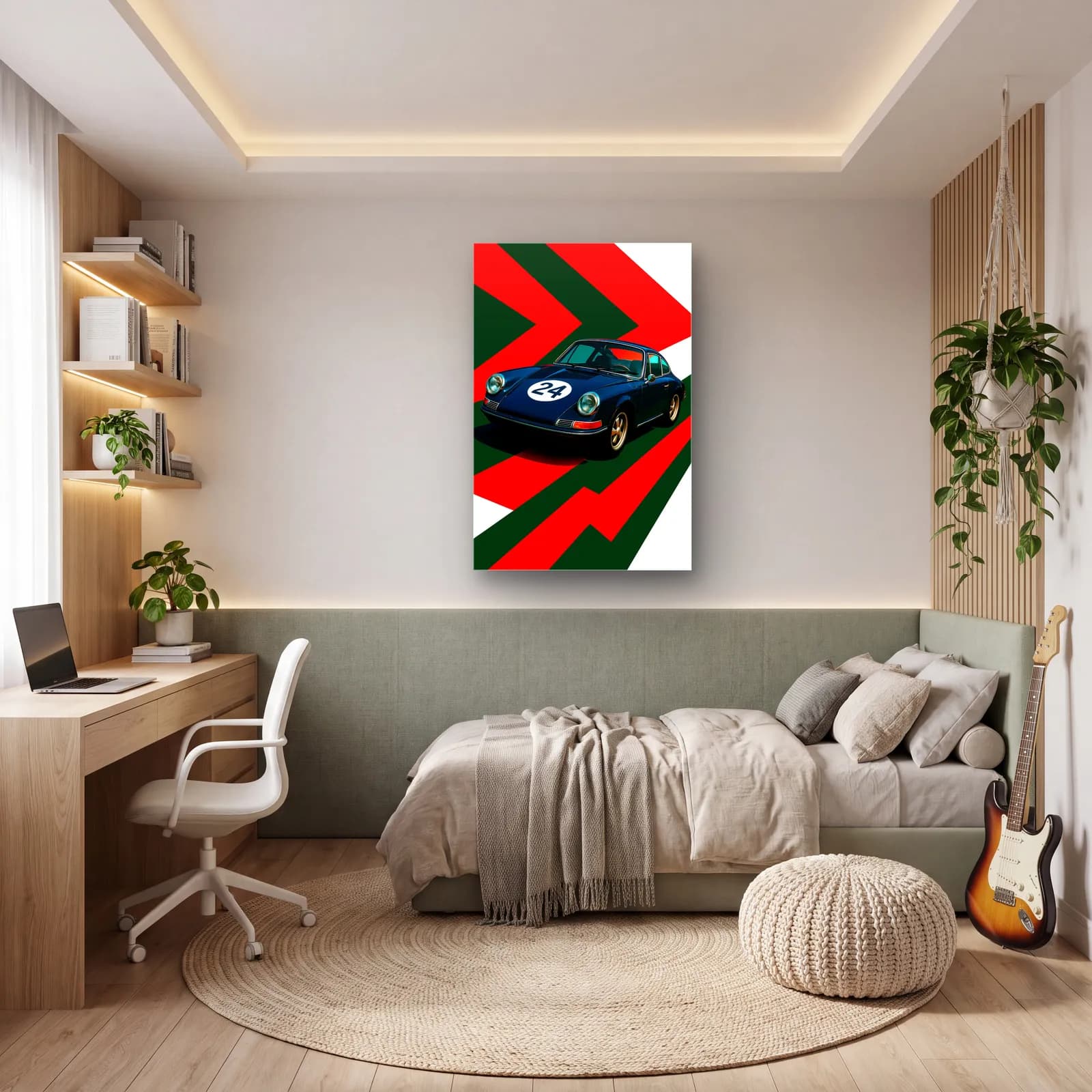 Klasik Porsche 911 Yarış Posteri cam tablo — genç odasında