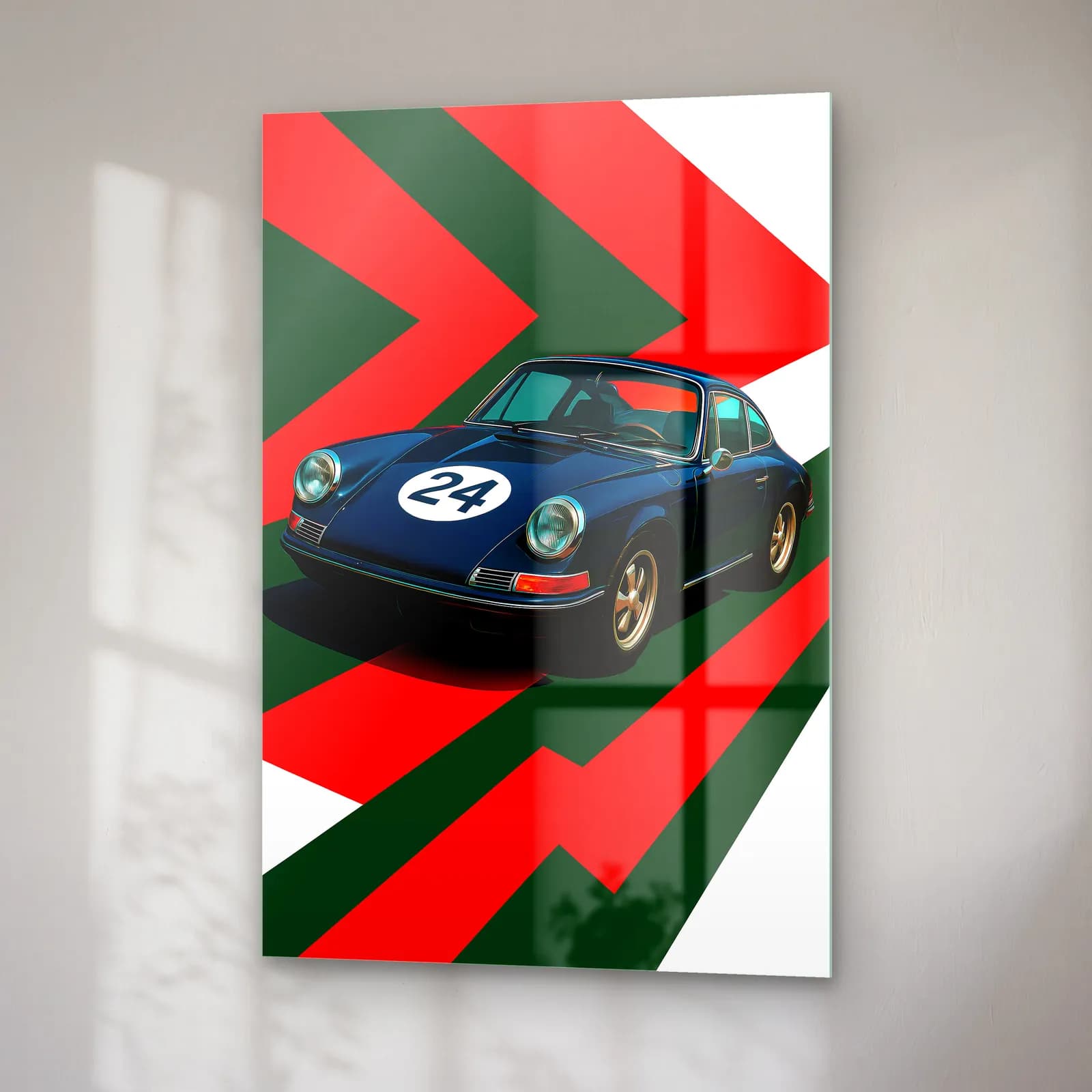 Klasik Porsche 911 Yarış Posteri cam tablo — sağ açıdan görünüm