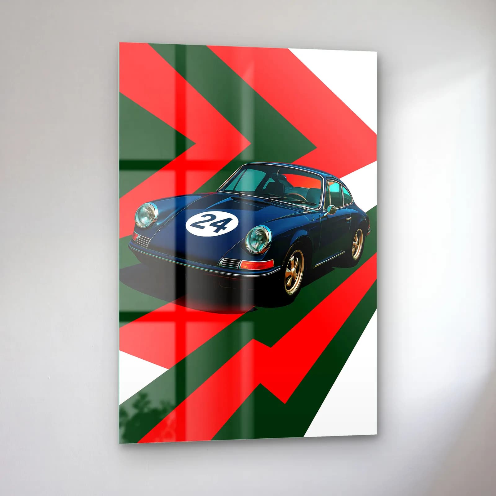 Klasik Porsche 911 Yarış Posteri cam tablo — sol açıdan görünüm
