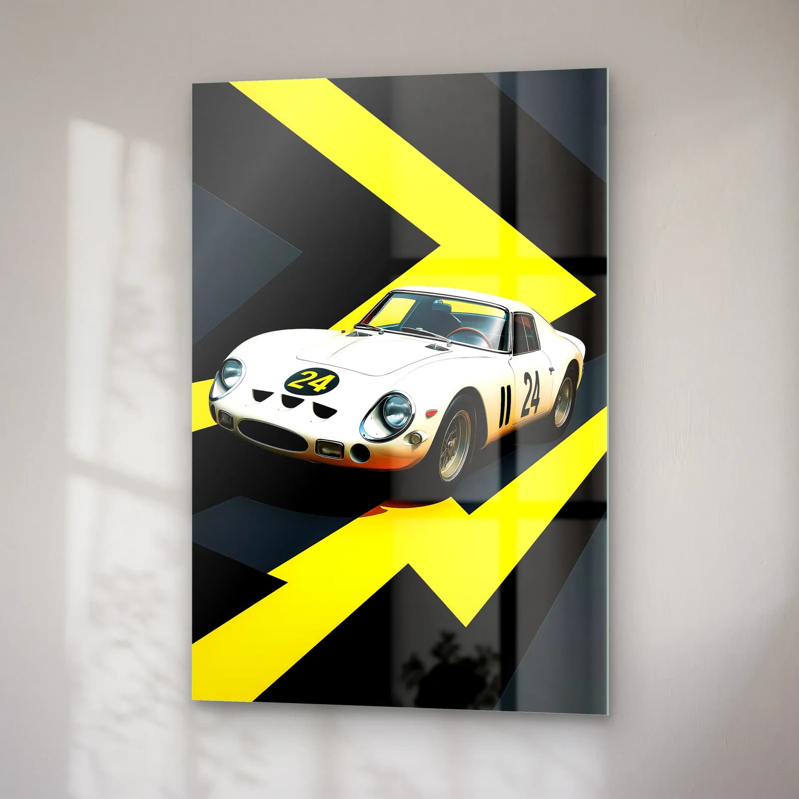 Ferrari 250 GTO Yarış Posteri cam tablo — sağ açıdan görünüm