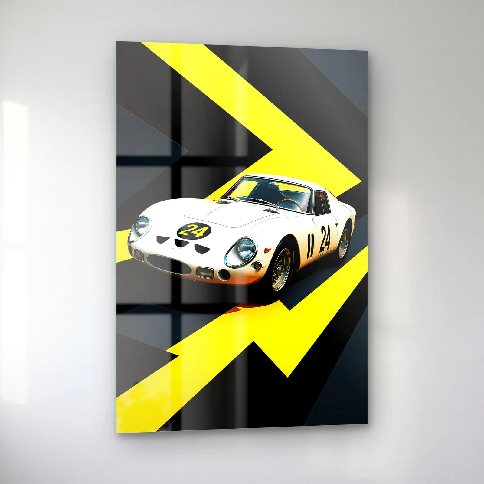 Ferrari 250 GTO Yarış Posteri cam tablo — sol açıdan görünüm