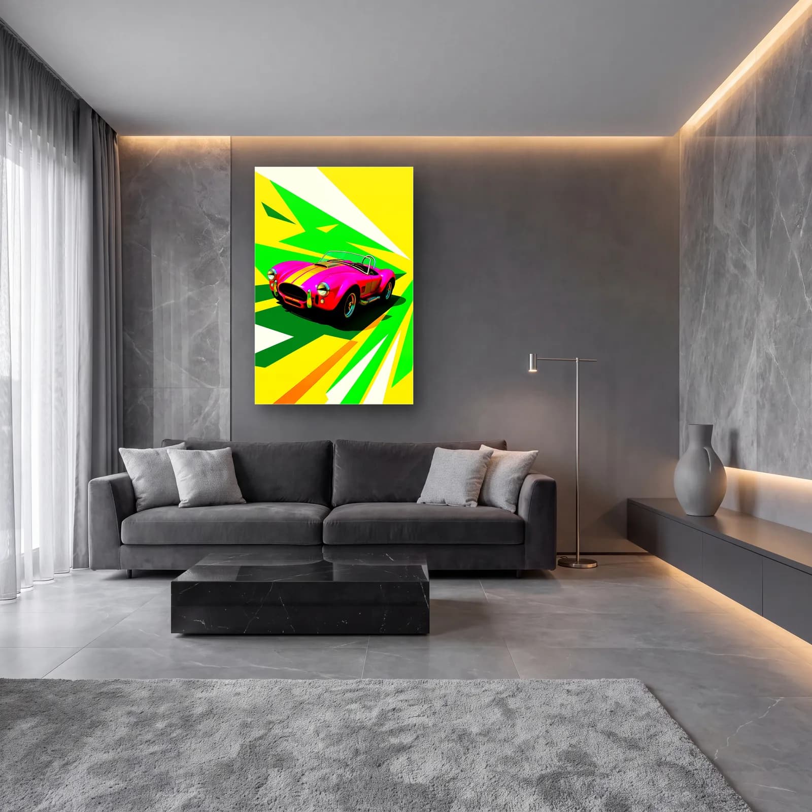 Pembe Shelby Cobra Posteri cam tablo — lüks salon duvarında