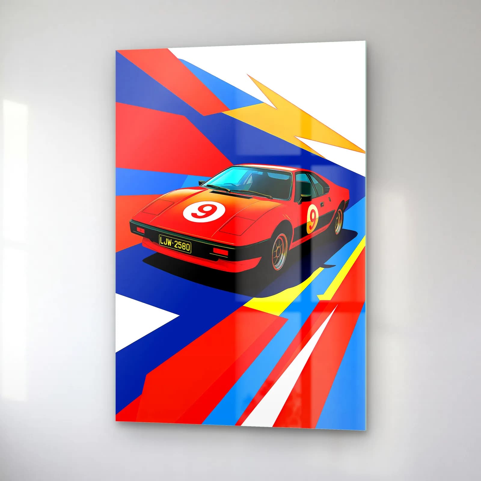 Kırmızı Ferrari 308 Posteri cam tablo — sağ açıdan görünüm