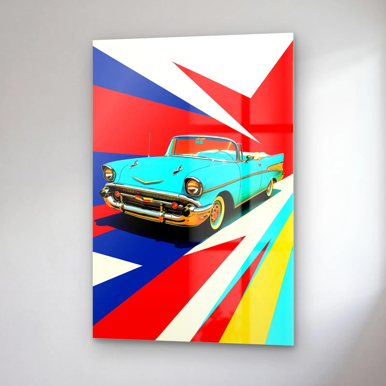 Turkuaz Chevrolet Bel Air Posteri cam tablo — sağ açıdan görünüm