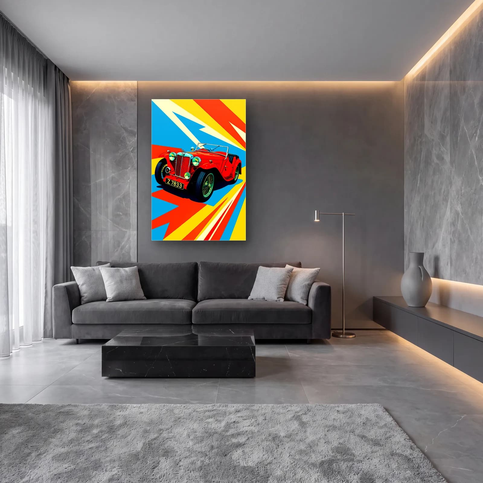 Kırmızı MG Klasik Roadster Posteri cam tablo — lüks salon duvarında