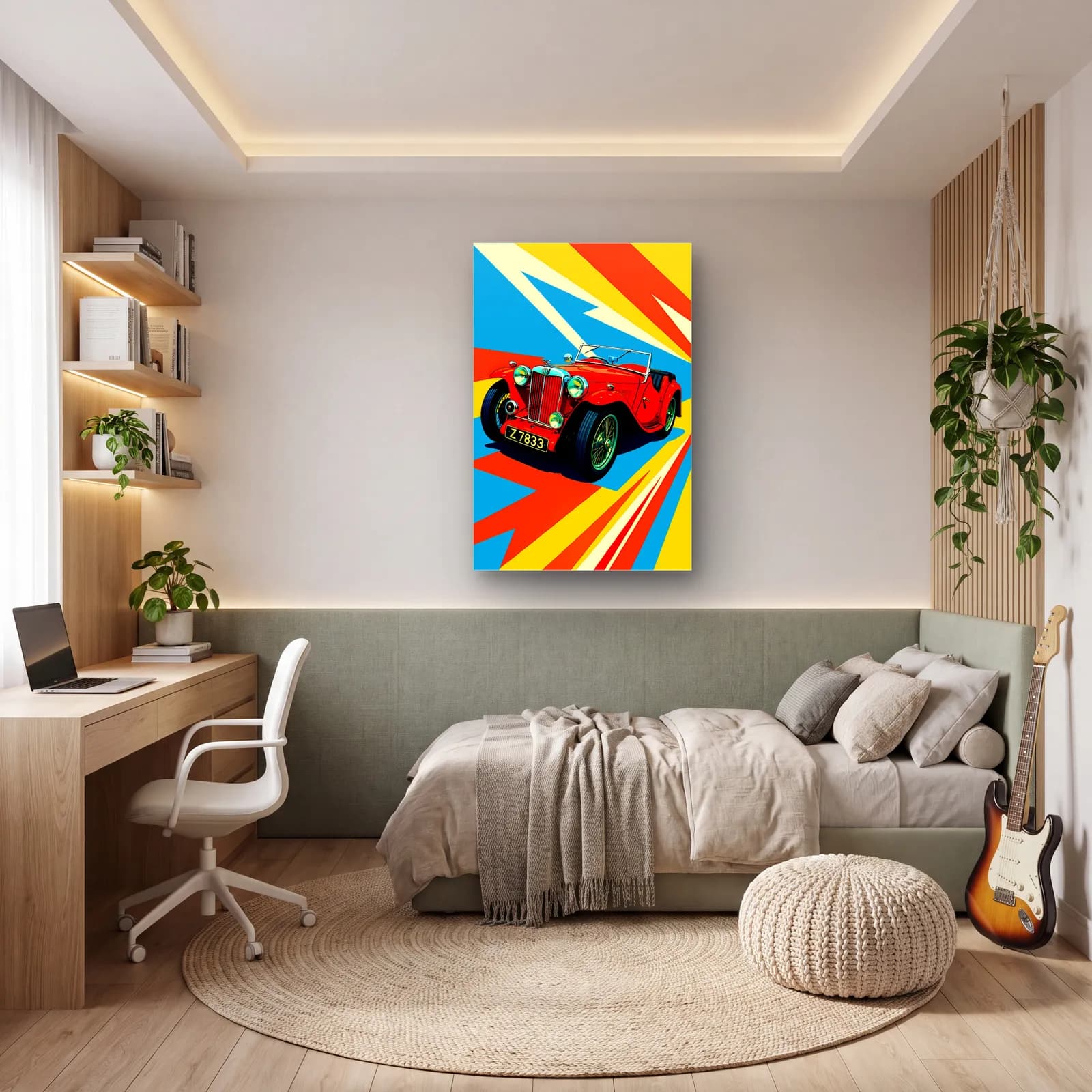 Kırmızı MG Klasik Roadster Posteri cam tablo — genç odasında