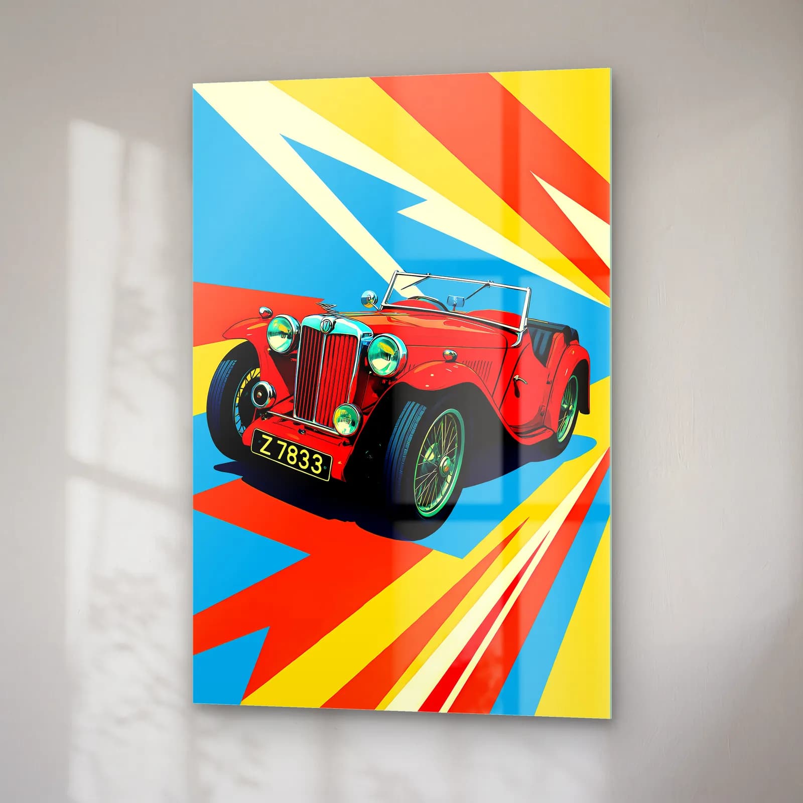 Kırmızı MG Klasik Roadster Posteri cam tablo — sağ açıdan görünüm
