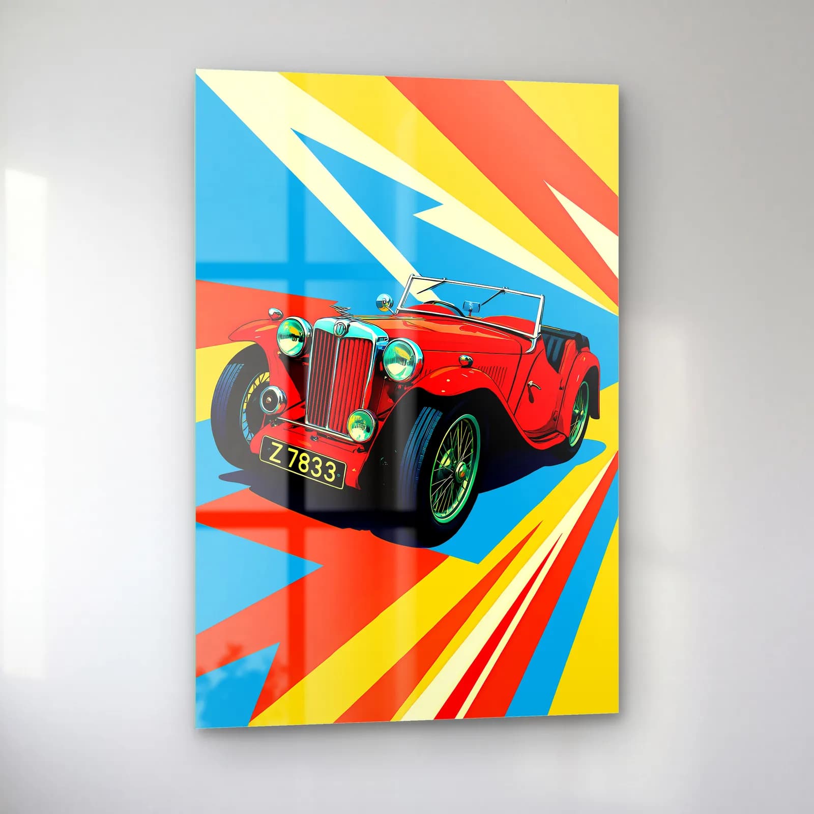 Kırmızı MG Klasik Roadster Posteri cam tablo — sol açıdan görünüm