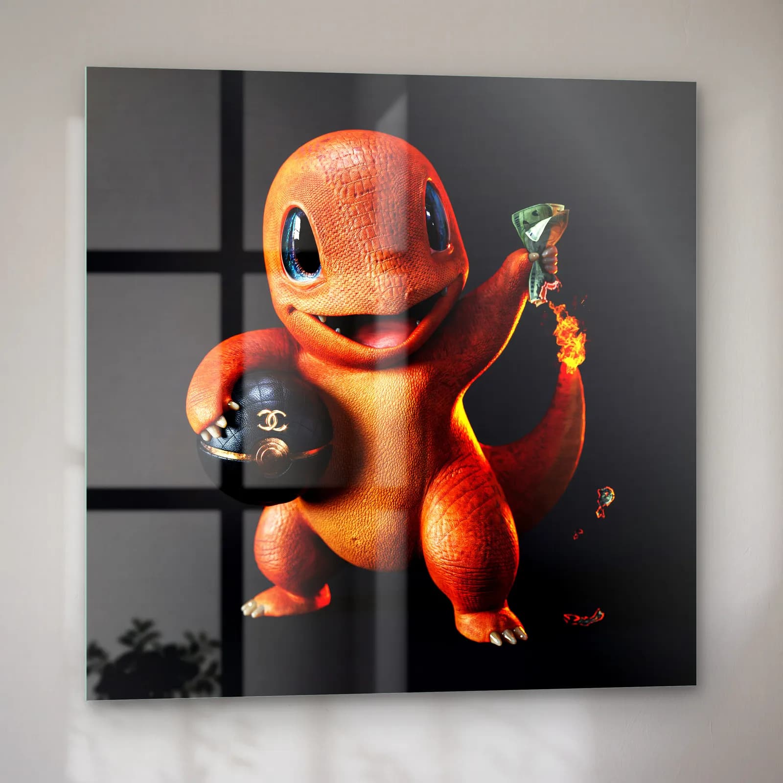 Chanel Detaylı 3D Charmander cam tablo — sol açıdan görünüm