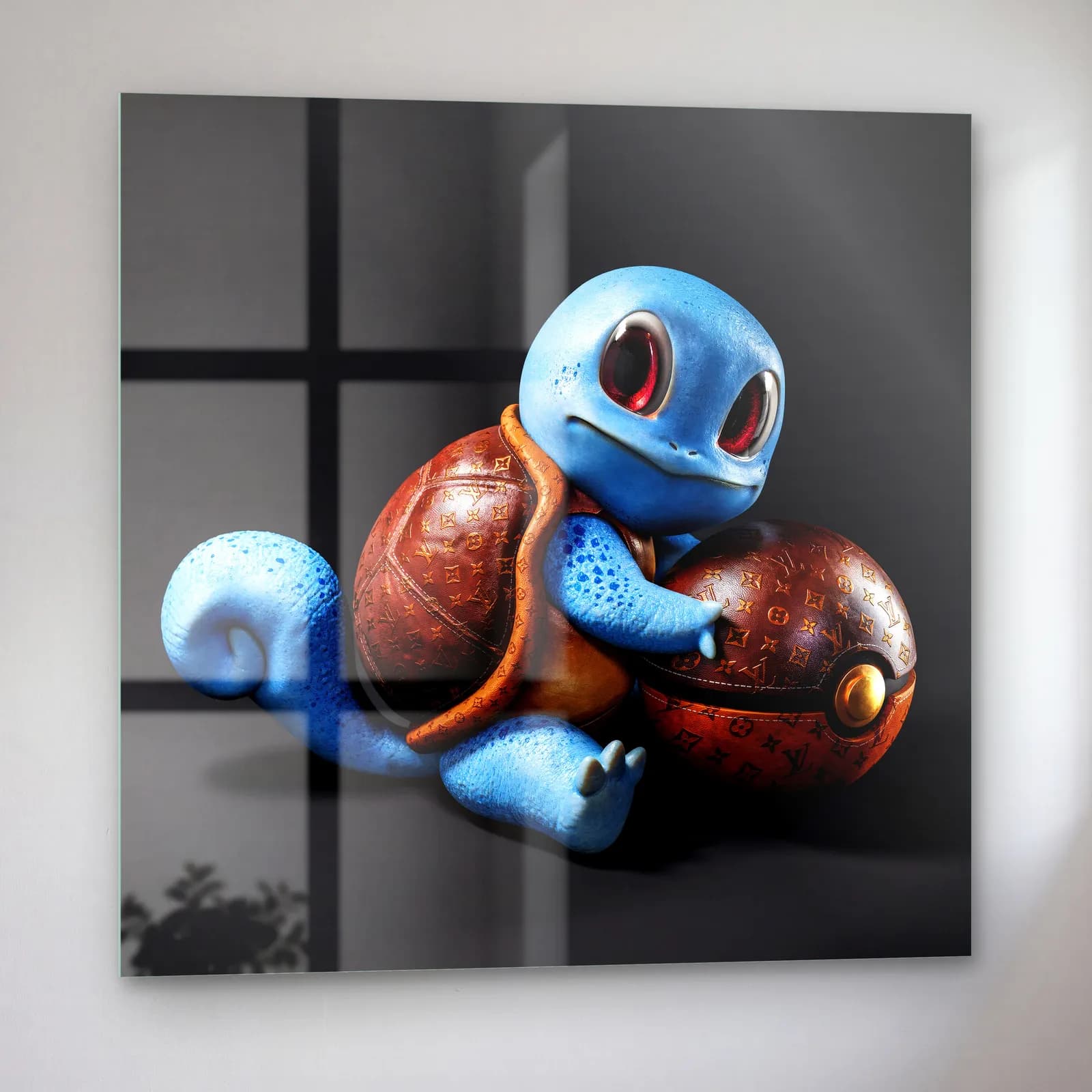 Lüks Deri Kabuklu 3D Squirtle cam tablo — sol açıdan görünüm