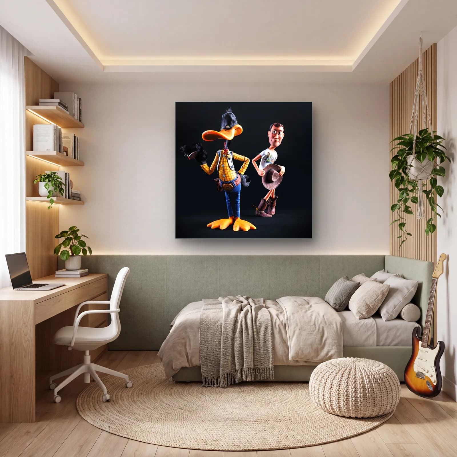 Kovboy Daffy Duck ve Woody cam tablo — genç odasında