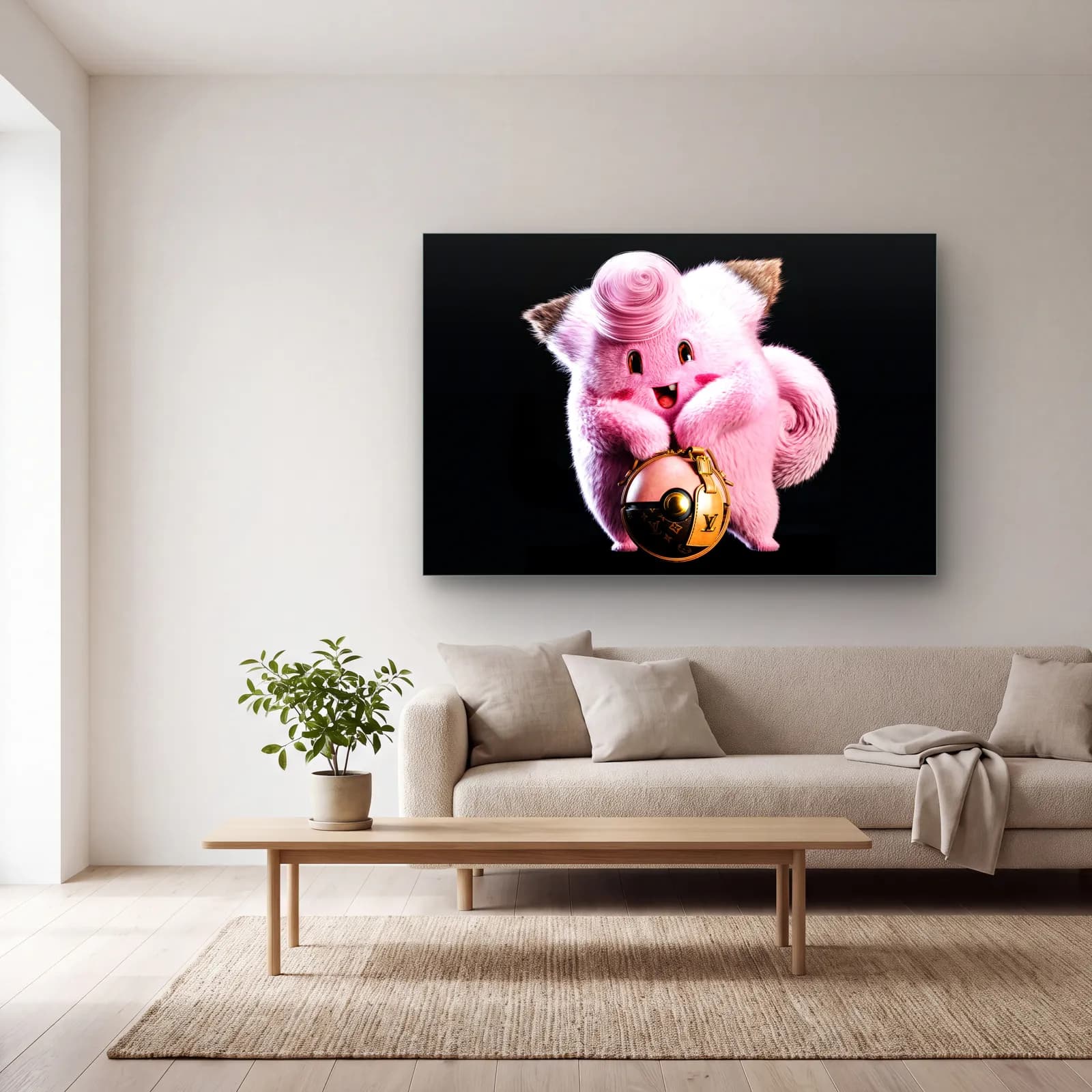 Louis Vuitton Desenli 3D Clefairy cam tablo — açık renk salonda