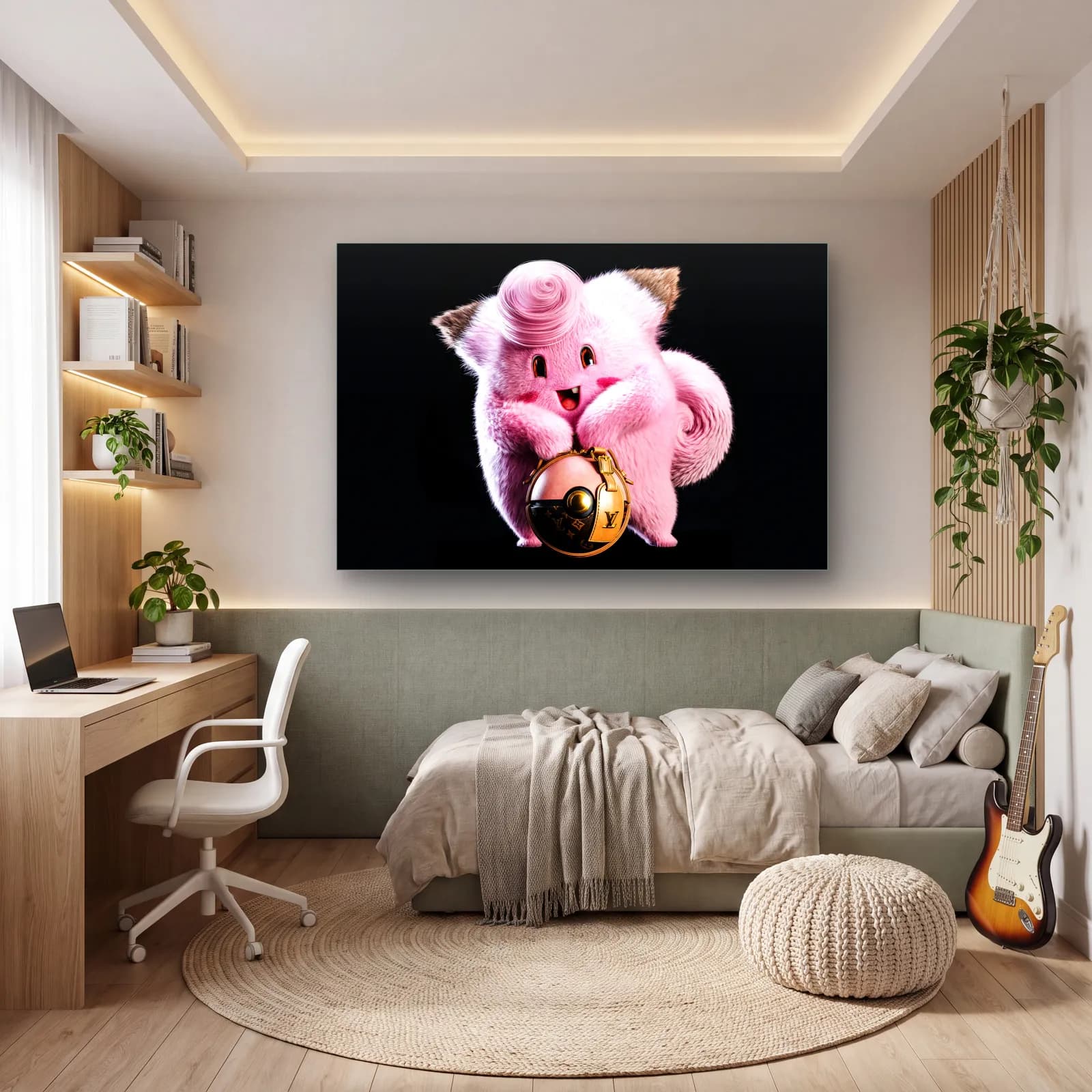 Louis Vuitton Desenli 3D Clefairy cam tablo — genç odasında