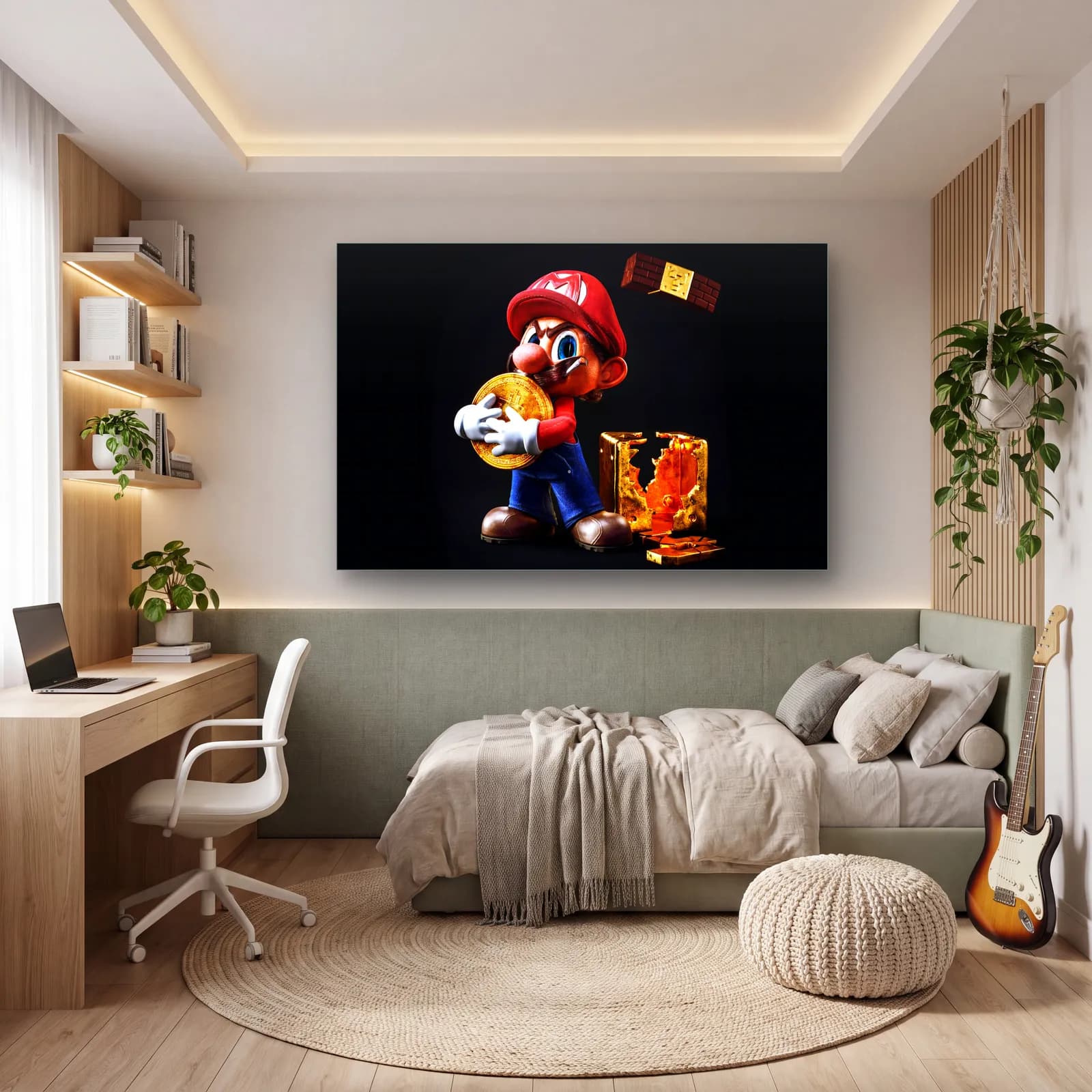 Altın Paralı 3D Mario cam tablo — genç odasında