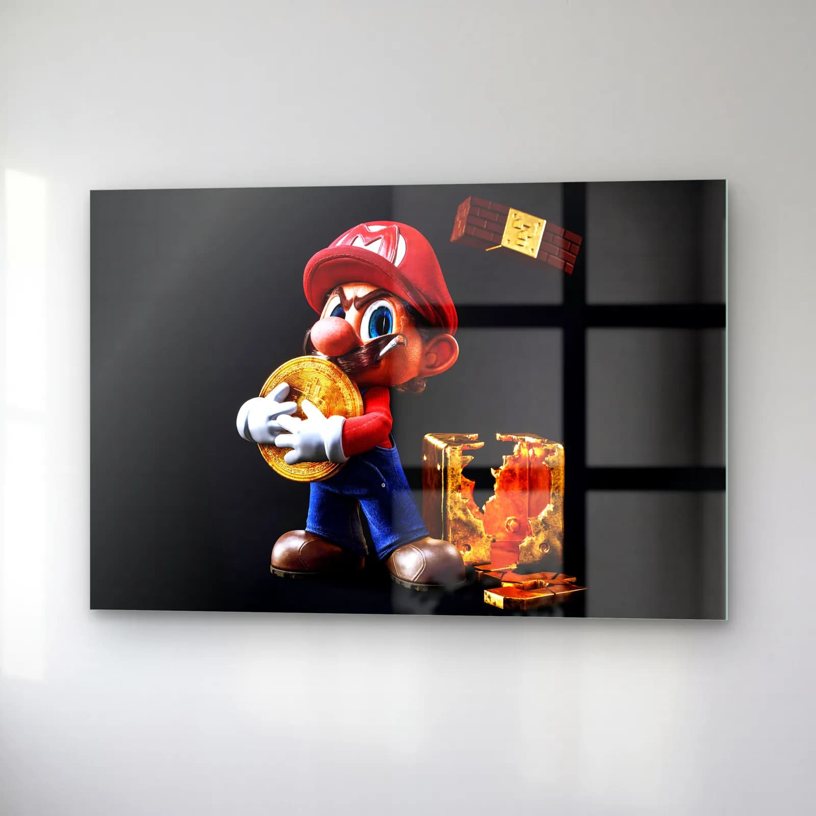 Altın Paralı 3D Mario cam tablo — sağ açıdan görünüm