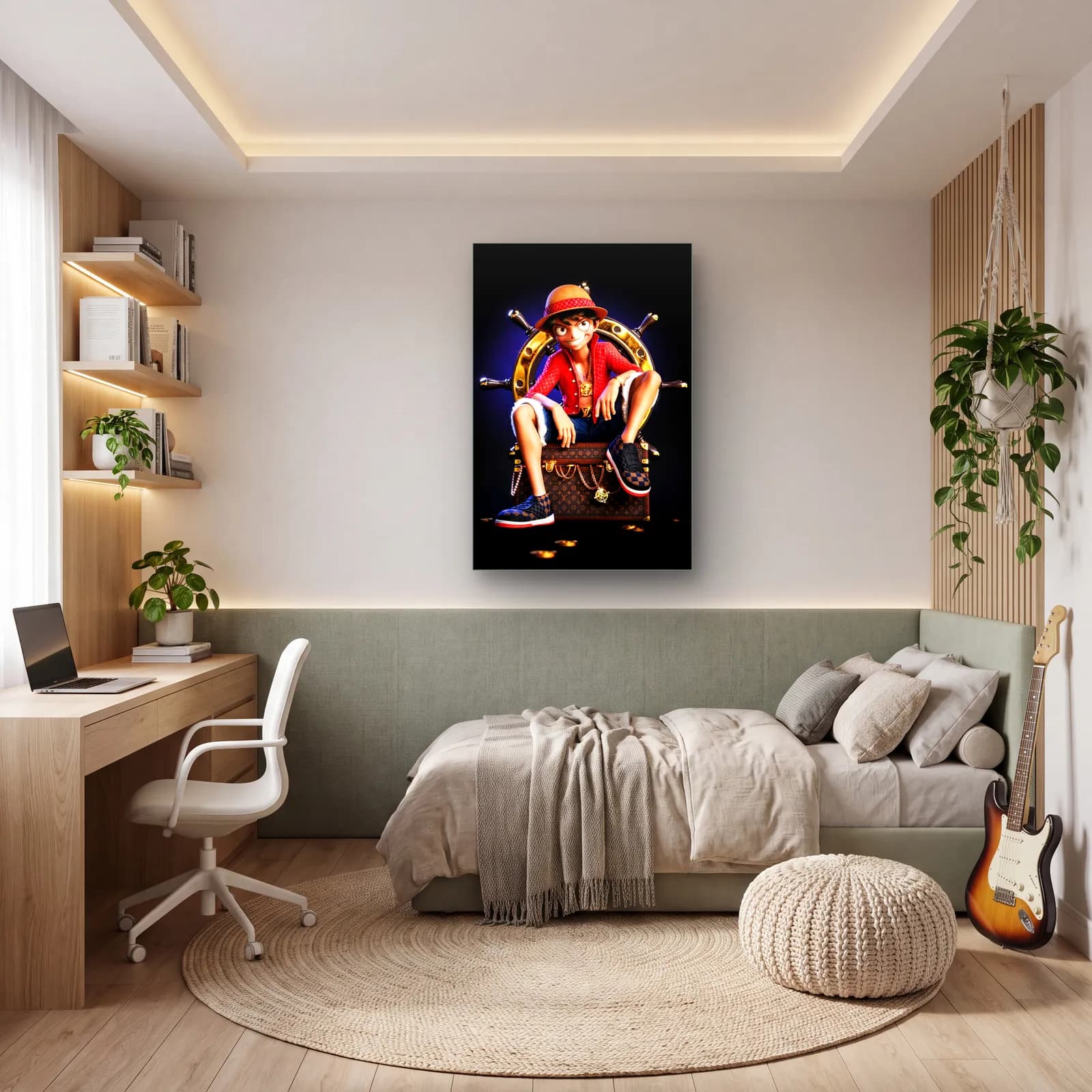 Louis Vuitton Sandıklı 3D Luffy cam tablo — genç odasında