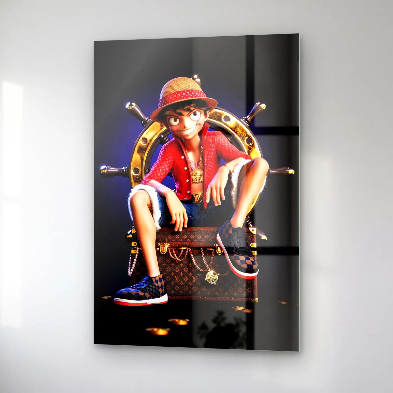 Louis Vuitton Sandıklı 3D Luffy cam tablo — sağ açıdan görünüm