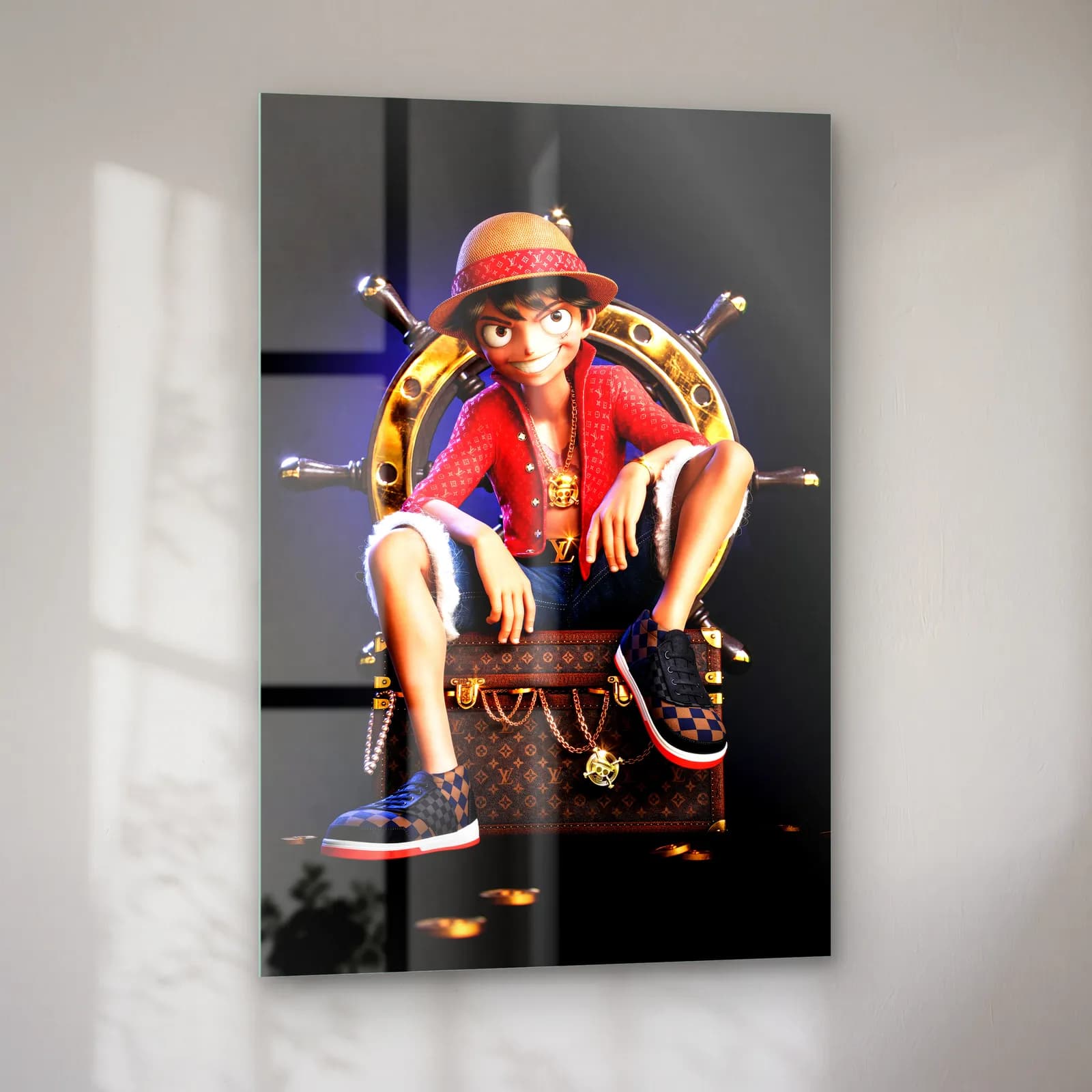 Louis Vuitton Sandıklı 3D Luffy cam tablo — sol açıdan görünüm
