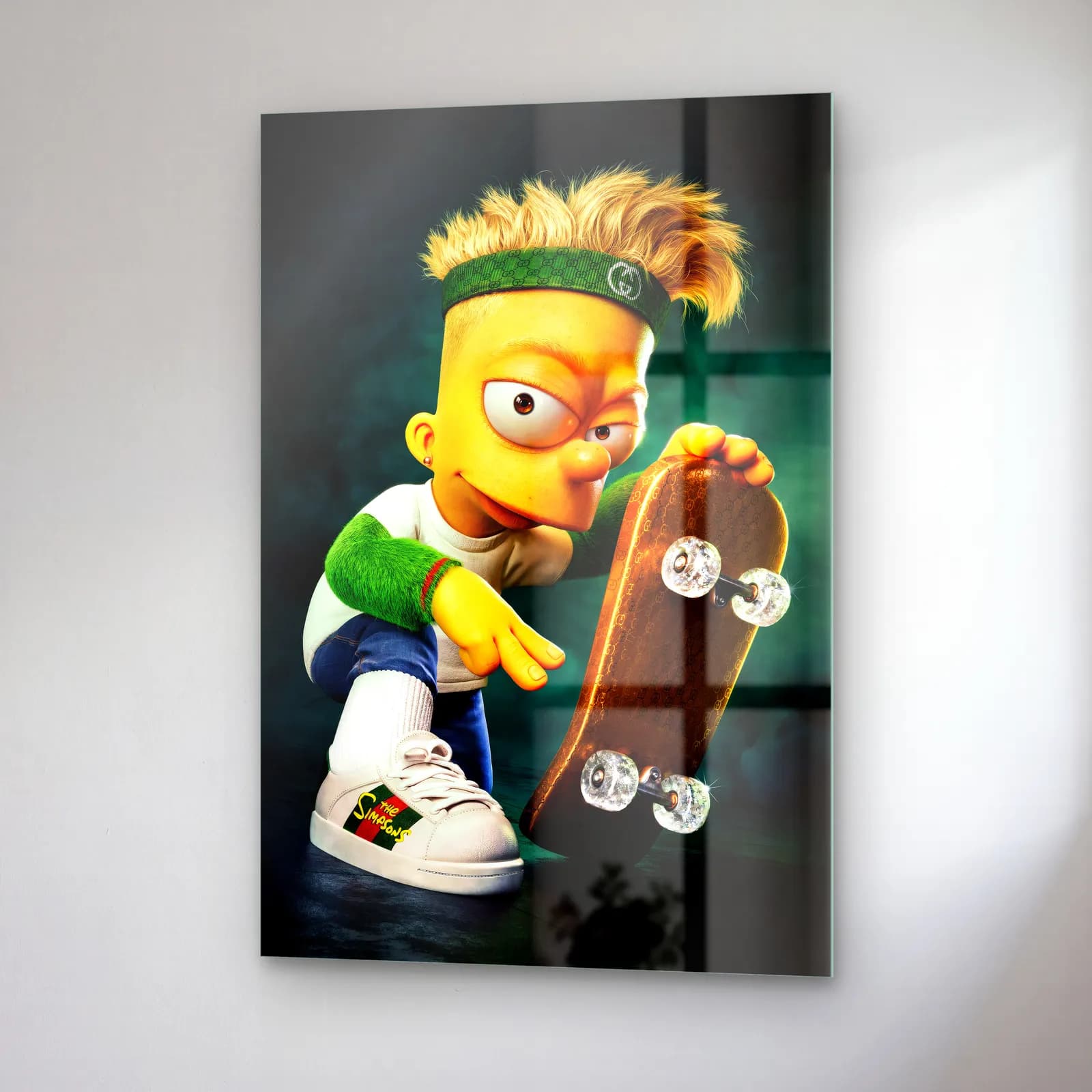 Kaykaylı 3D Bart Simpson cam tablo — sağ açıdan görünüm