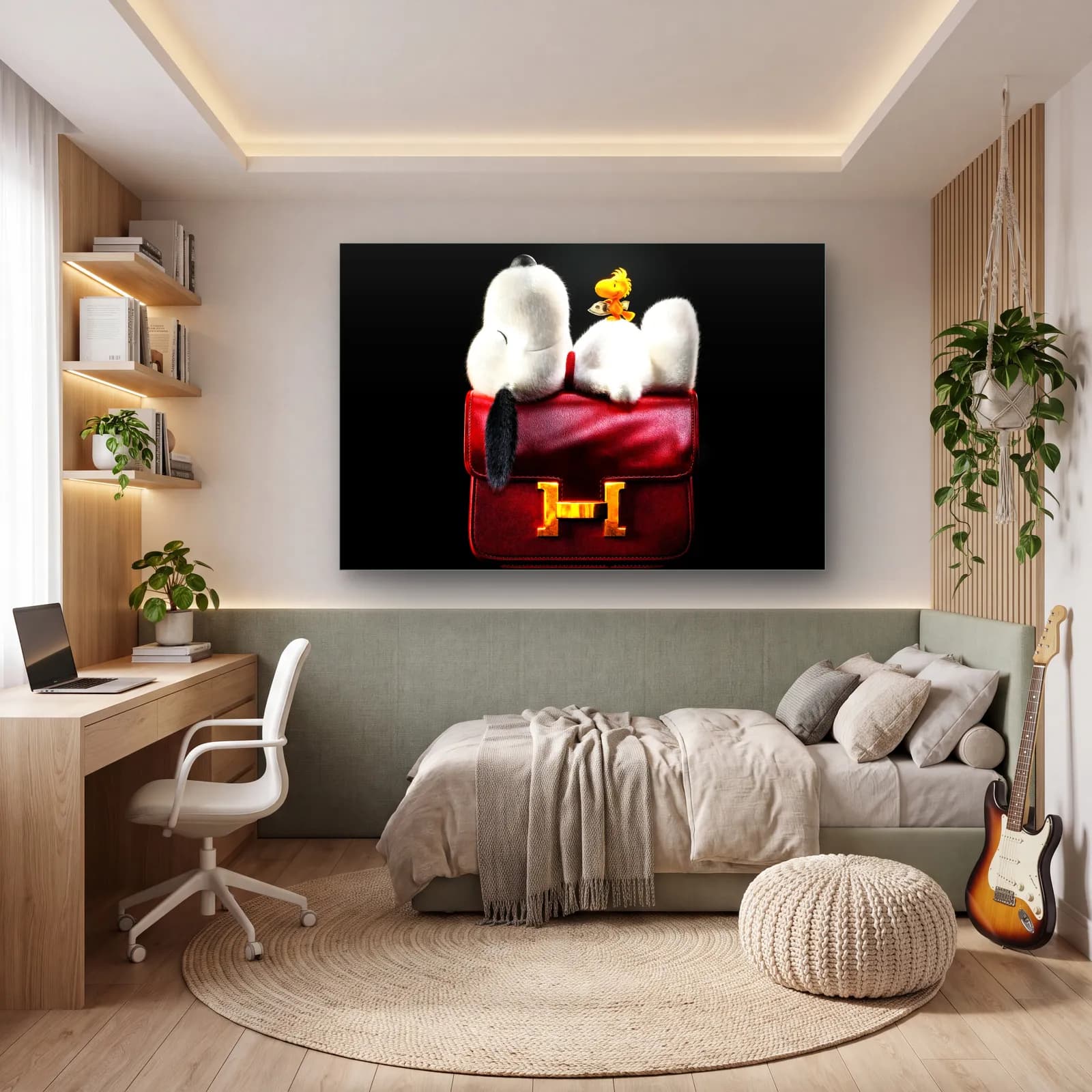 Hermès Çanta Üstünde Snoopy cam tablo — genç odasında