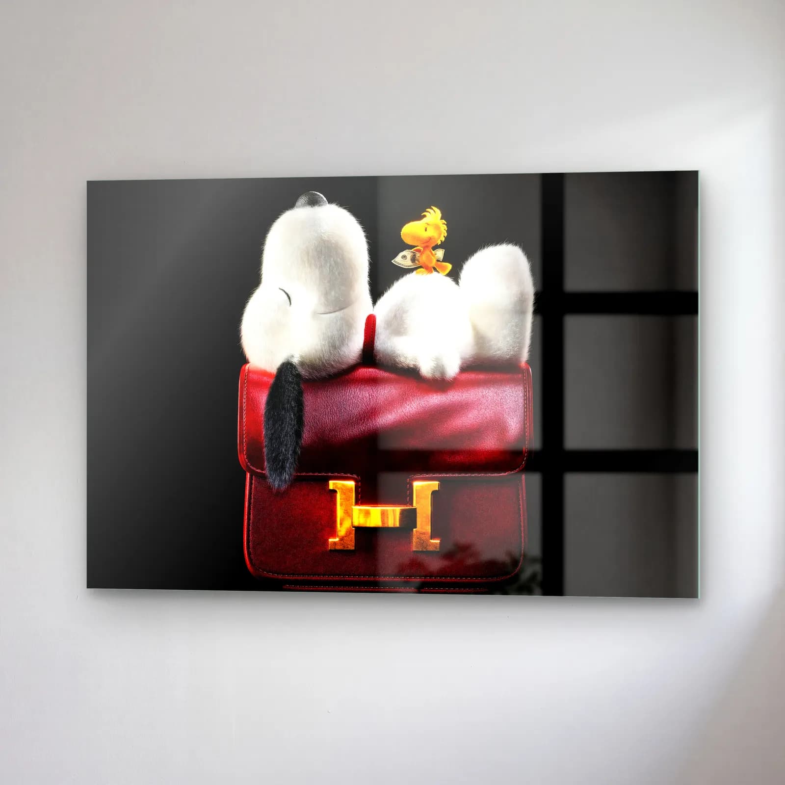 Hermès Çanta Üstünde Snoopy cam tablo — sağ açıdan görünüm