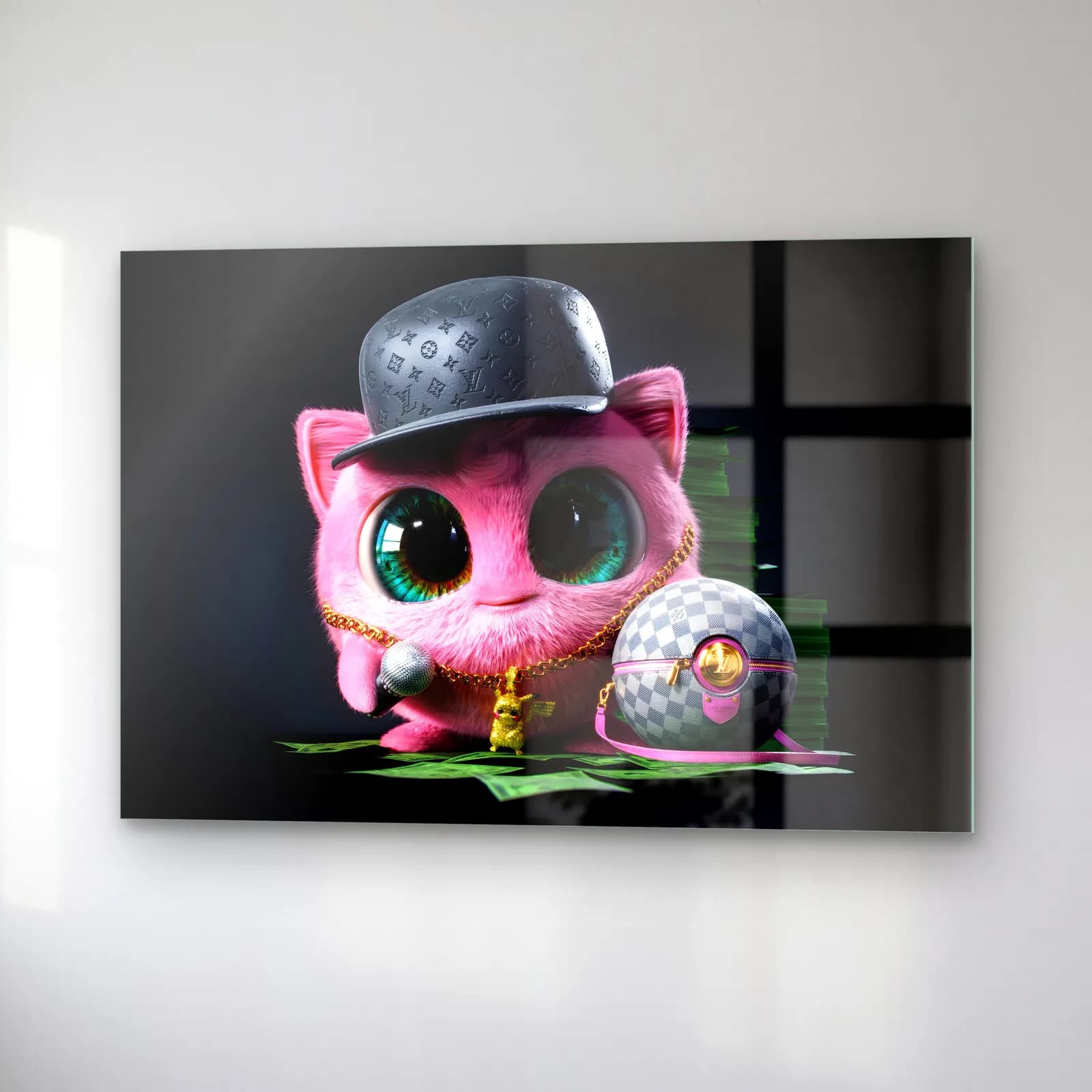 Louis Vuitton Şapkalı Jigglypuff cam tablo — sağ açıdan görünüm