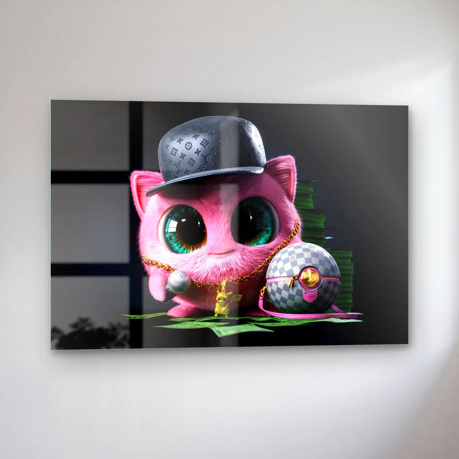Louis Vuitton Şapkalı Jigglypuff cam tablo — sol açıdan görünüm