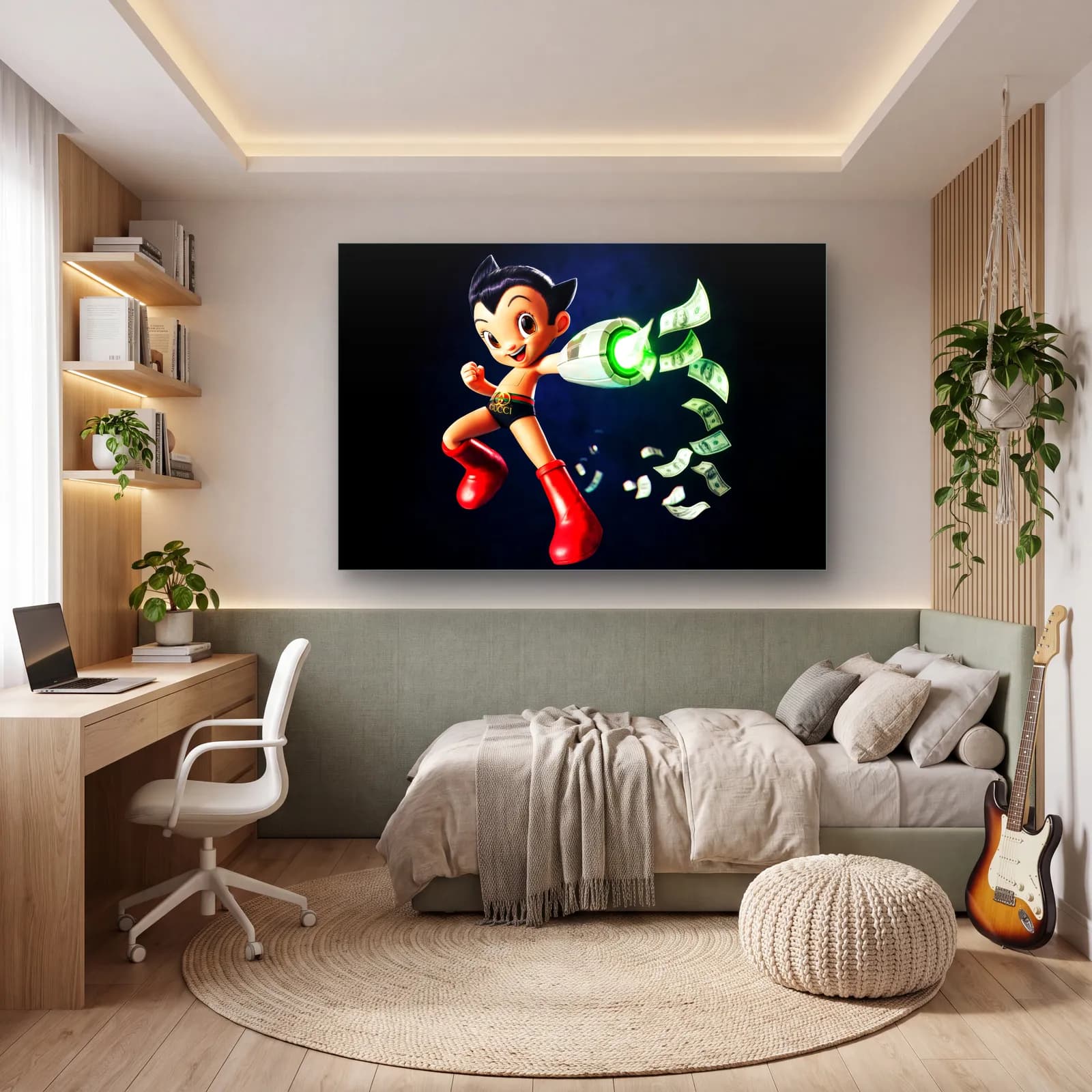 Dolar Fırlatan 3D Astro Boy cam tablo — genç odasında